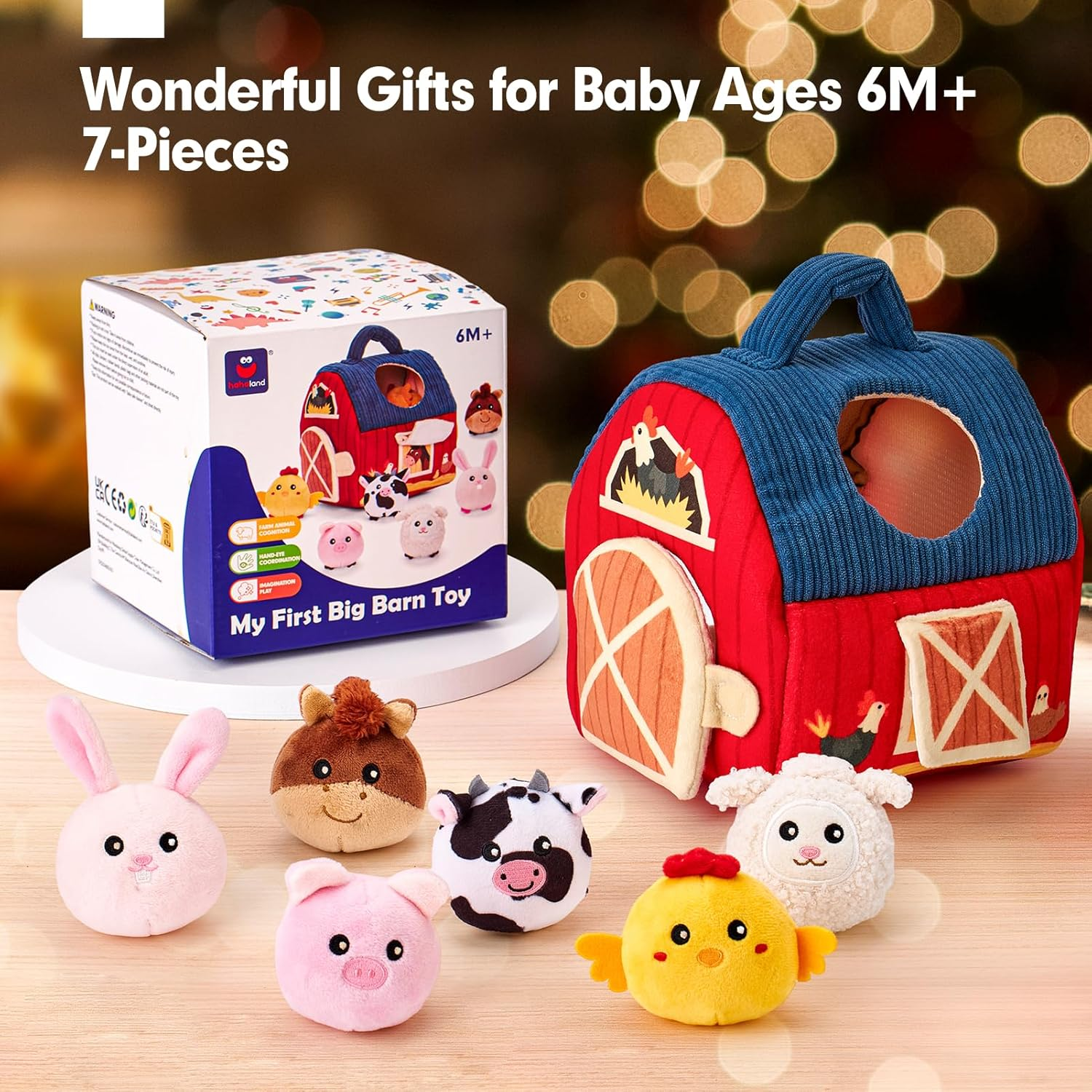 Baby Toys Farm Animals with Barn, Rattle, Crinkle Paper, Mirror for Babies 