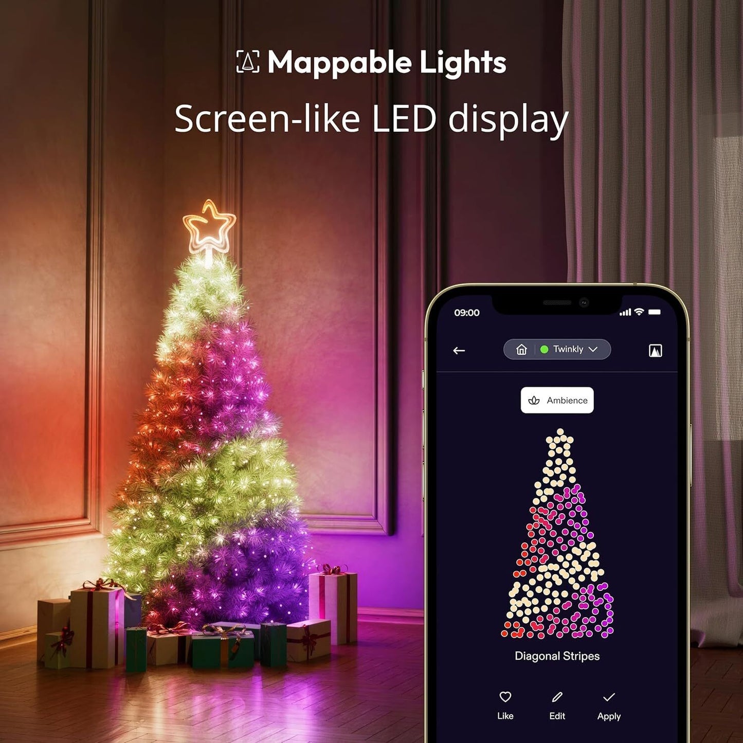 Tree Topper, Bright Christmas Tree Topper, Star Topper with 76 Mappable RGB Leds