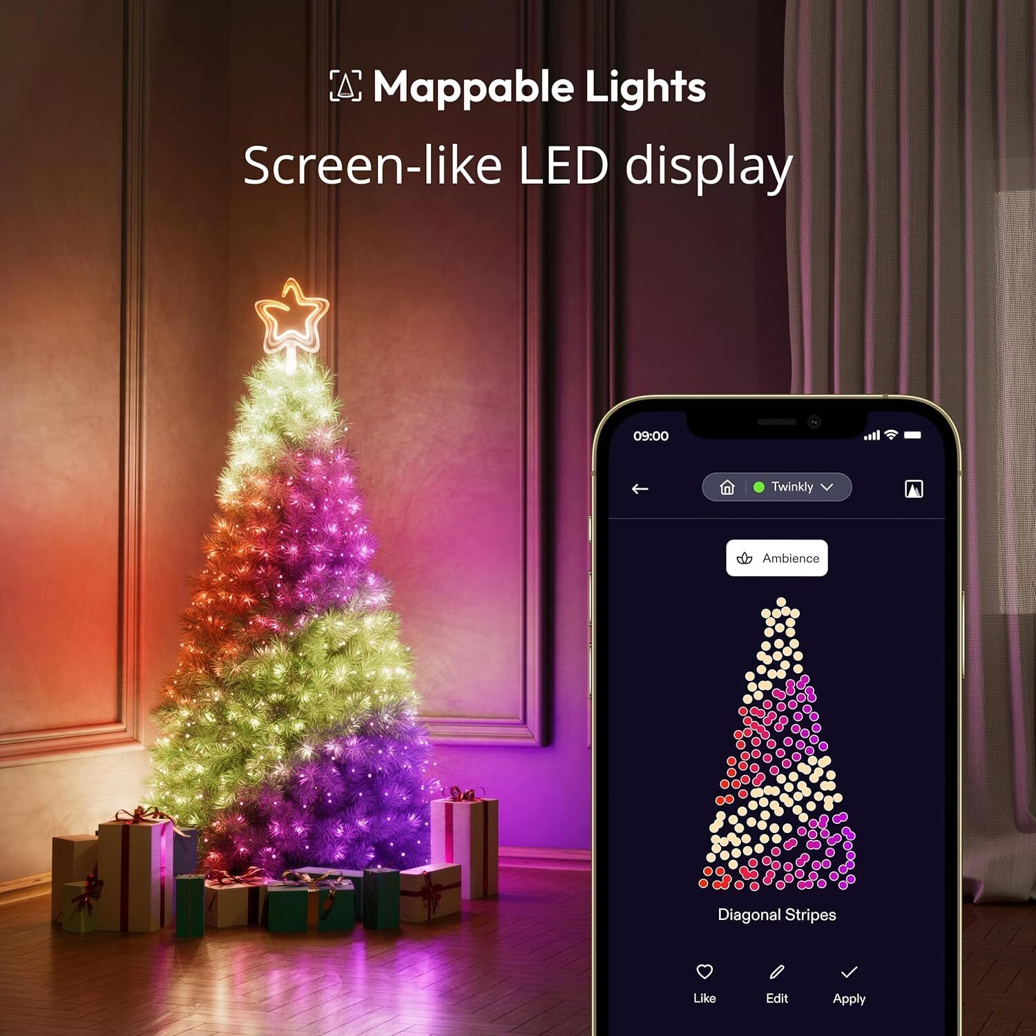 Tree Topper, Bright Christmas Tree Topper, Star Topper with 76 Mappable RGB Leds