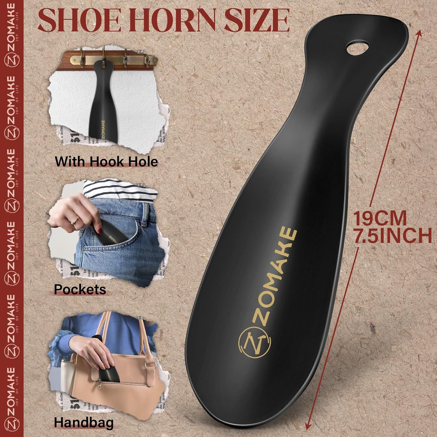 Metal Shoe Horn - Small Shoehorn Lazy Shoe Helper,19Cm with Hook for Men Women