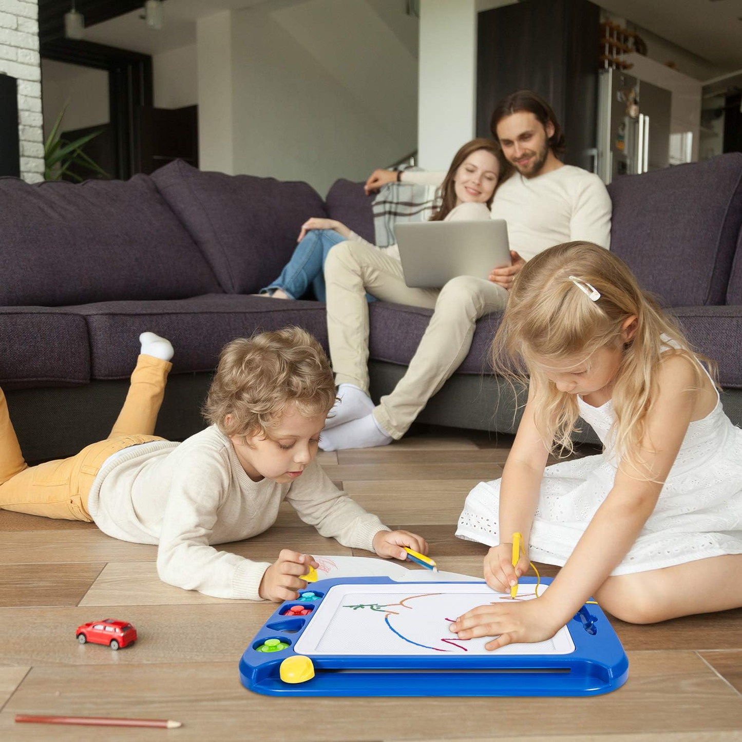 Large Magnetic Drawing Board - 4 Colors 42×33Cm Pad with 4 Stamps for Toddlers 