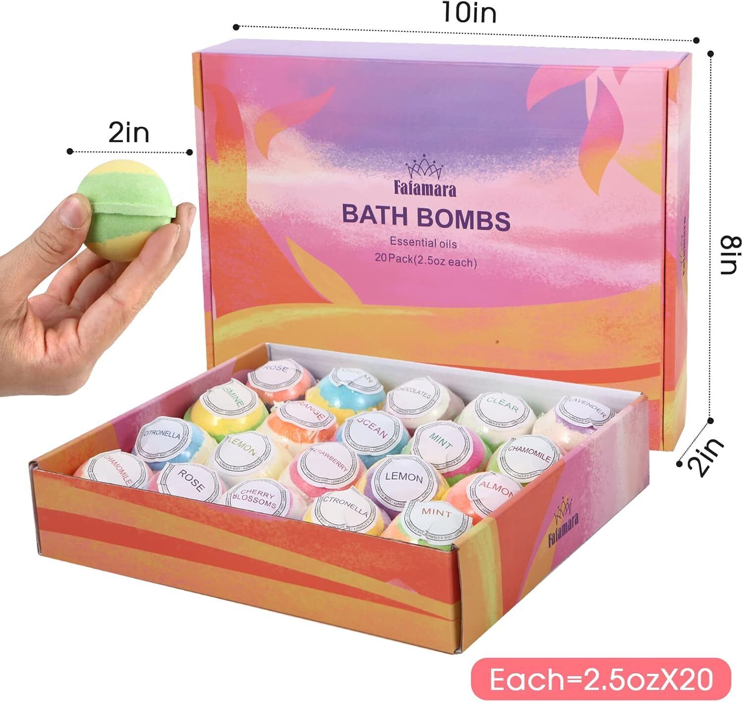 20Pcs  Bath Bombs, Foaming Gift Set Organic & Natural Handcrafted