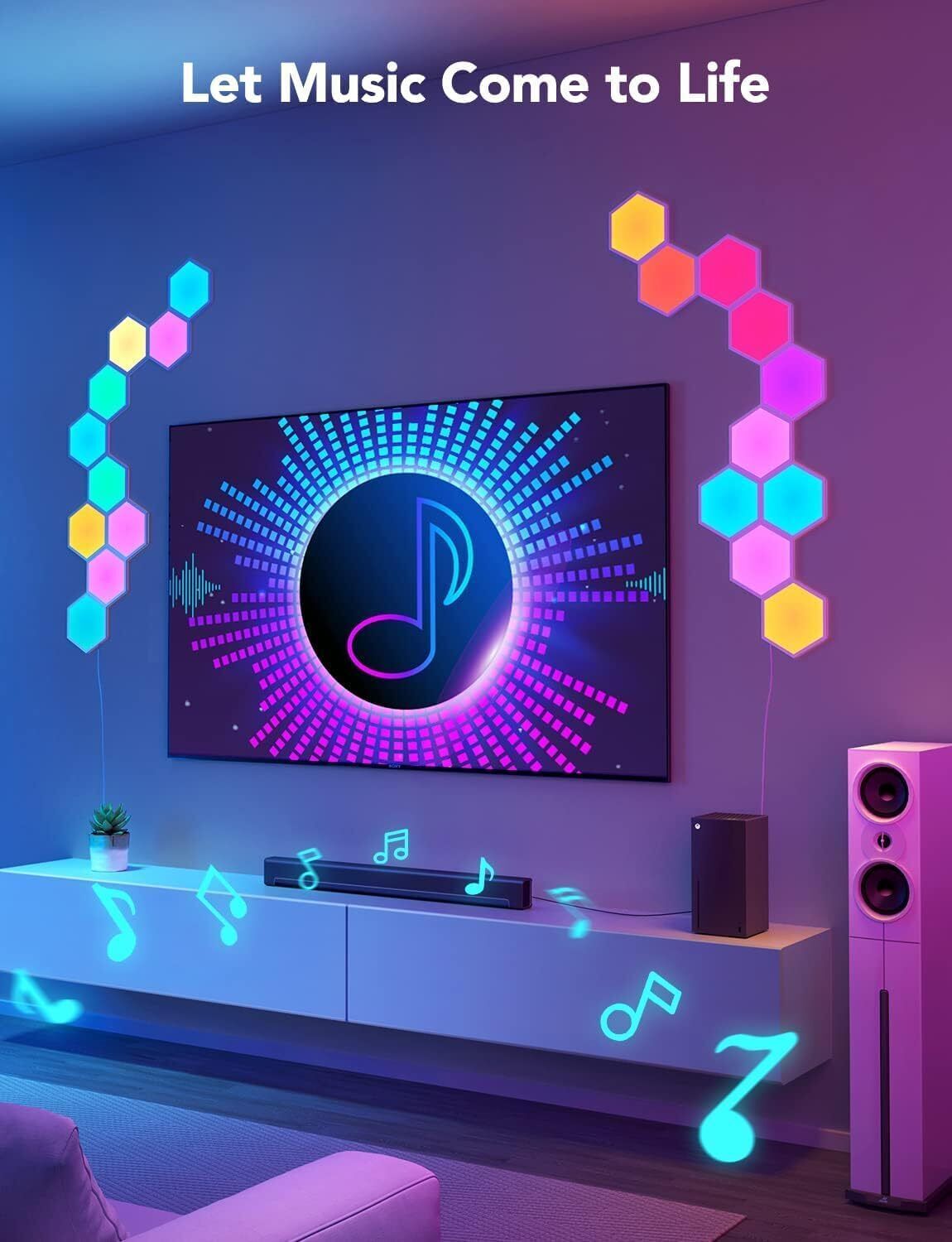 Glide Hexa Light Panels,Smart LED Wall Lights,Wi-Fi RGBIC Music Work with Alexa 