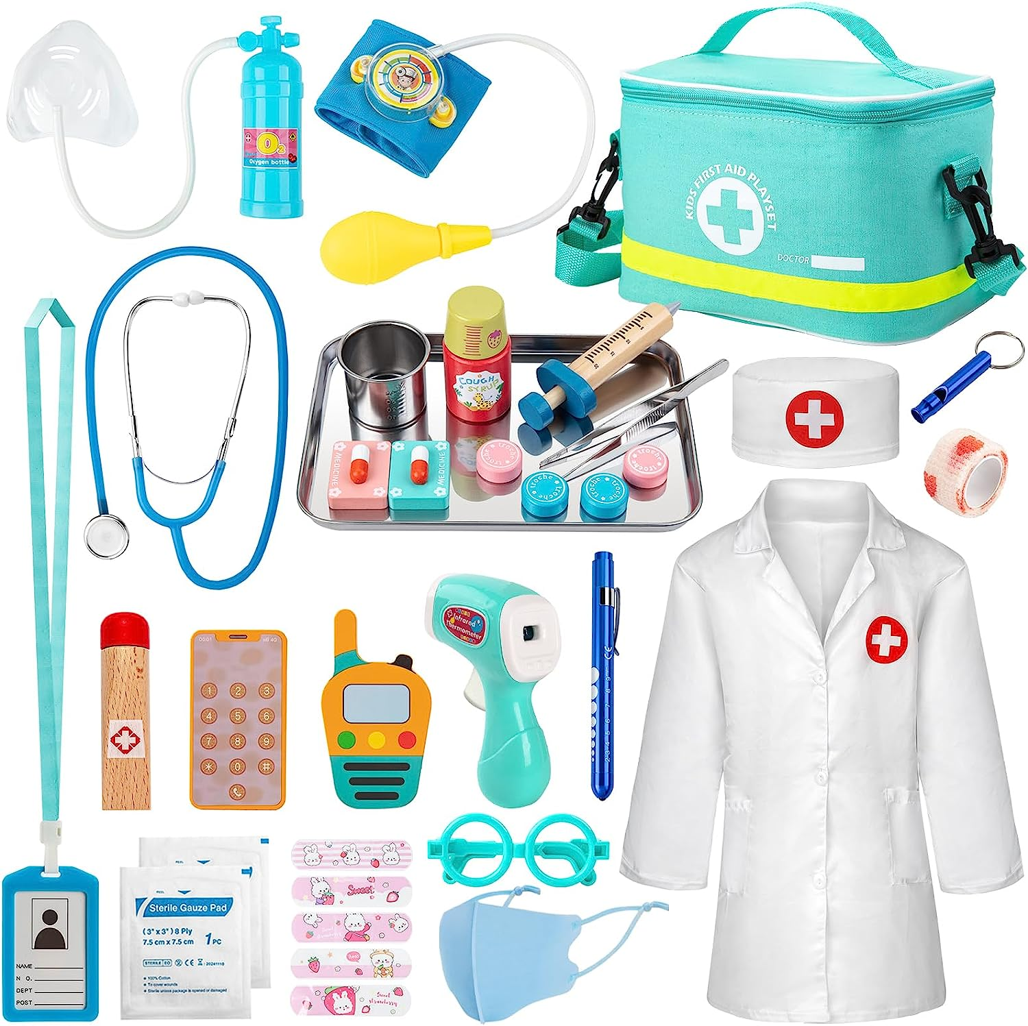 Doctors Set for Kids, 34 Pcs ,with Real Stethoscope Portable Doctors Bag 