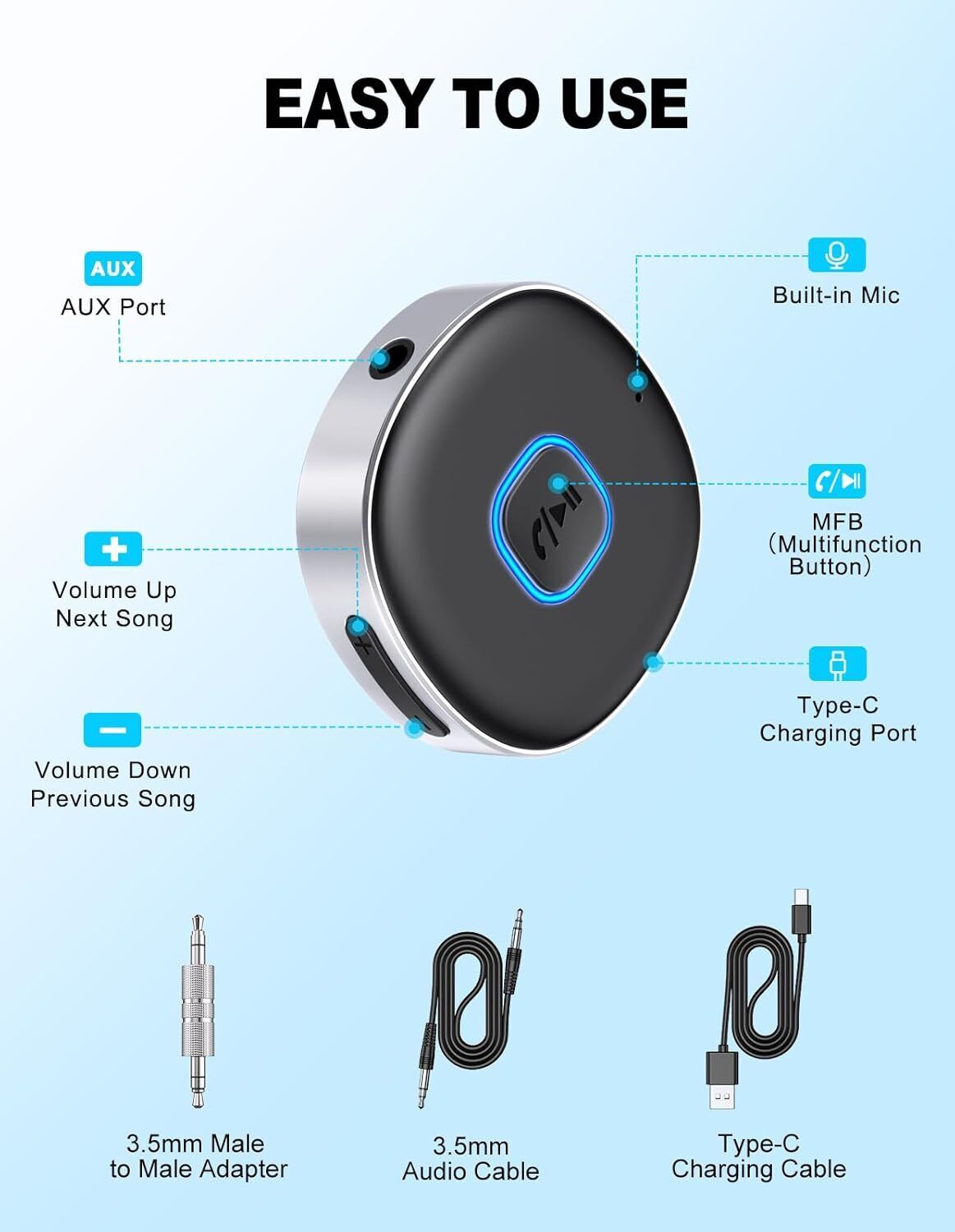 Car Bluetooth 3.5Mm AUX Adapter,Amplifiers for Speaker/Wired Headphones,