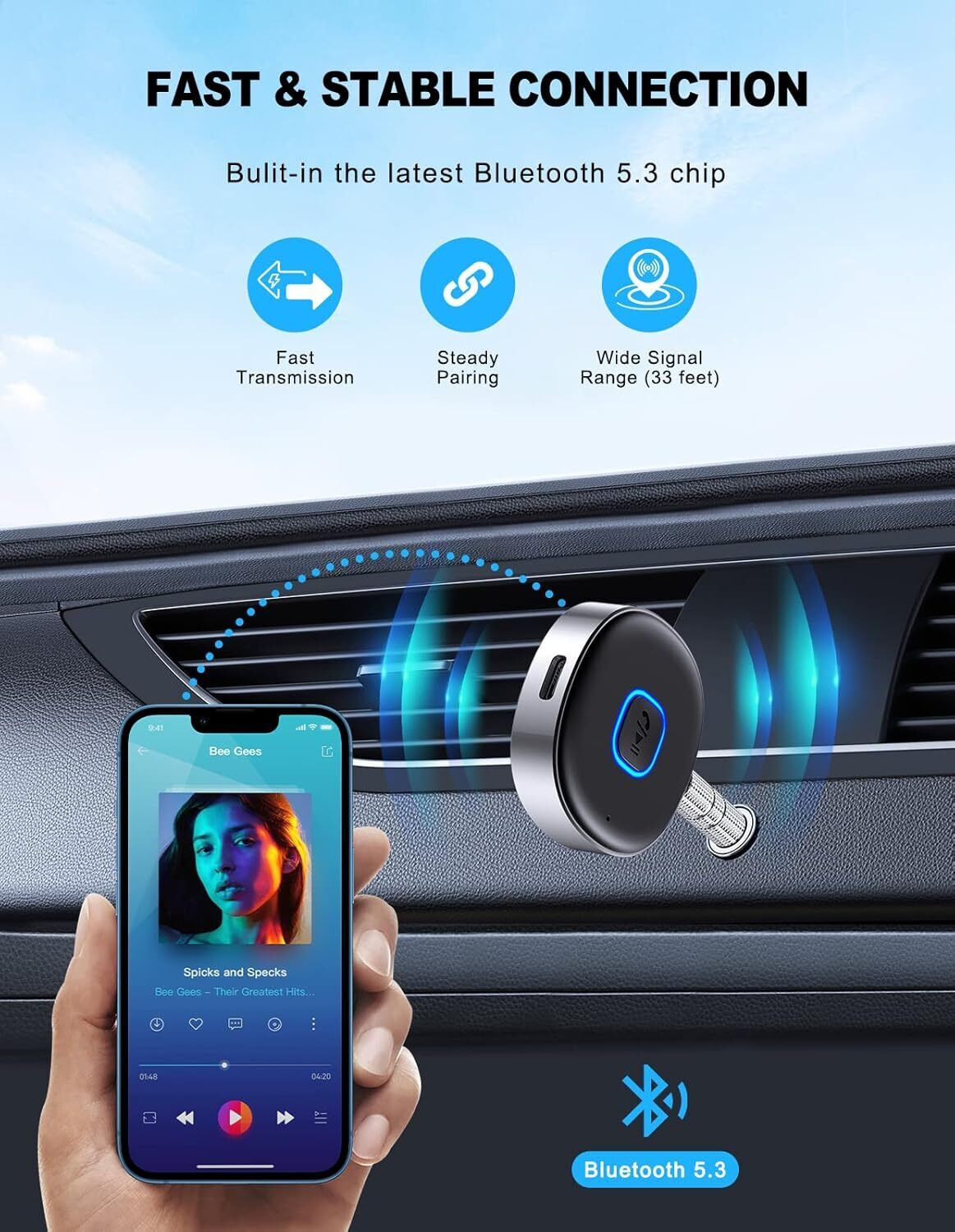 Car Bluetooth 3.5Mm AUX Adapter,Amplifiers for Speaker/Wired Headphones,