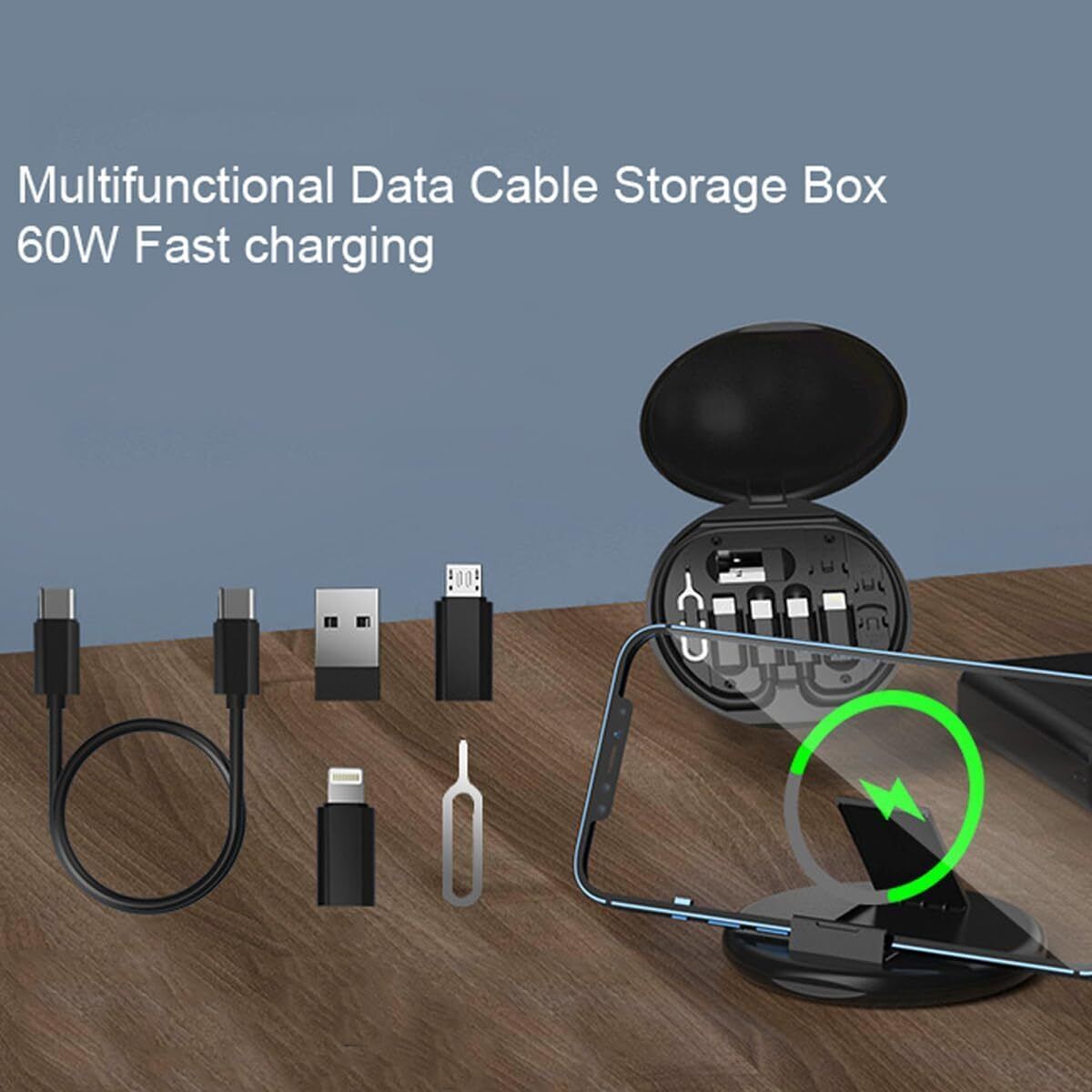 Multifunctional Data Cable Sim Storage Box Adaptor for Lightning, USB-C and Micr