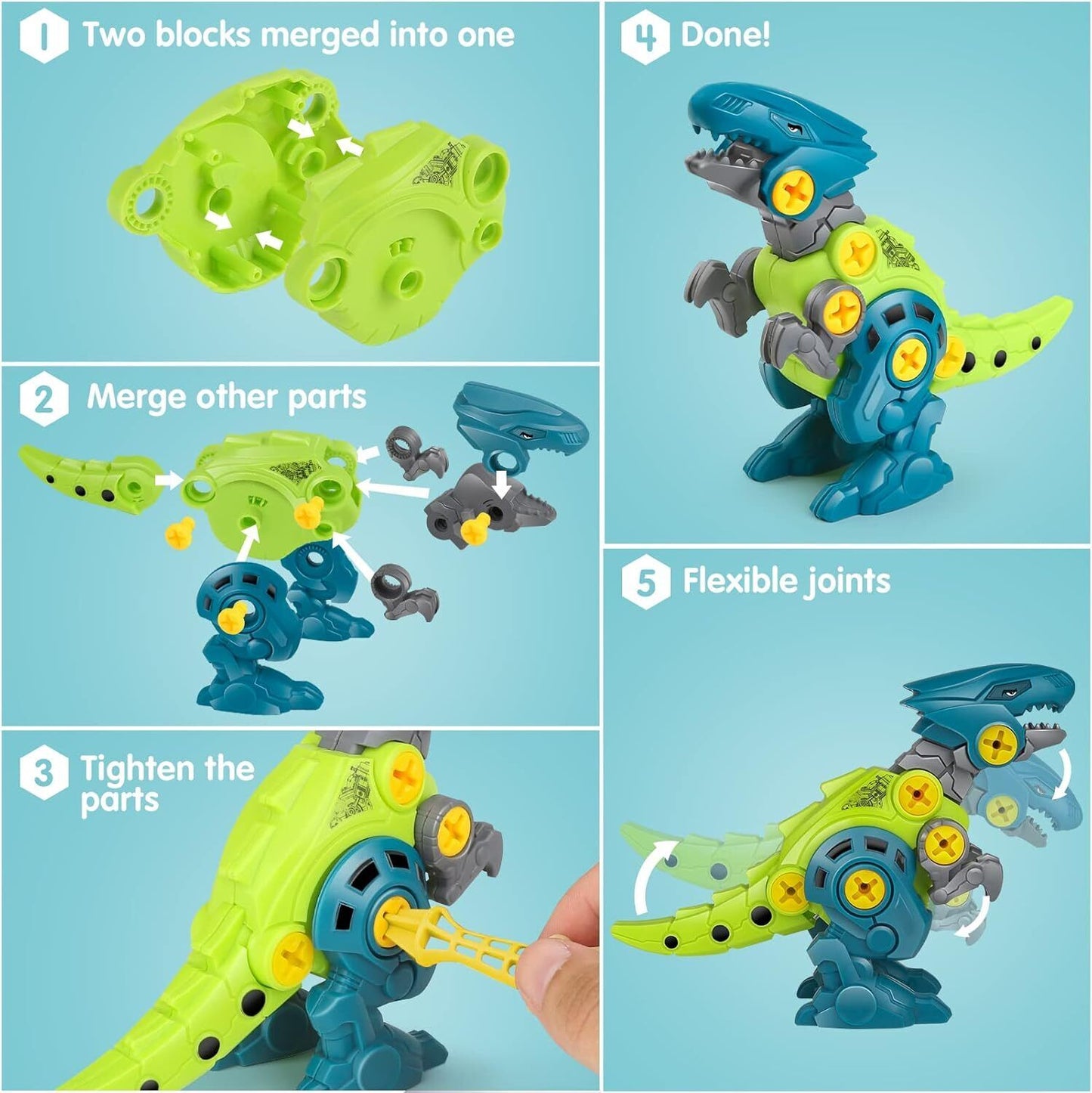 Dinosaur Toys for Kids with Storage Box Electric Drill DIY Construction