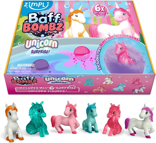 6 X Large 100g Unicorn Surprise Bath Bombs, 6 Surprise Unicorn Toys Inside