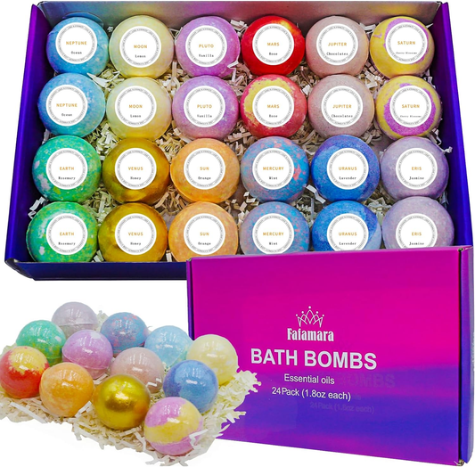 24Pcs Bath Bombs Gift Set, Organic and All Natural Ingredients Bubble Bath Bomb