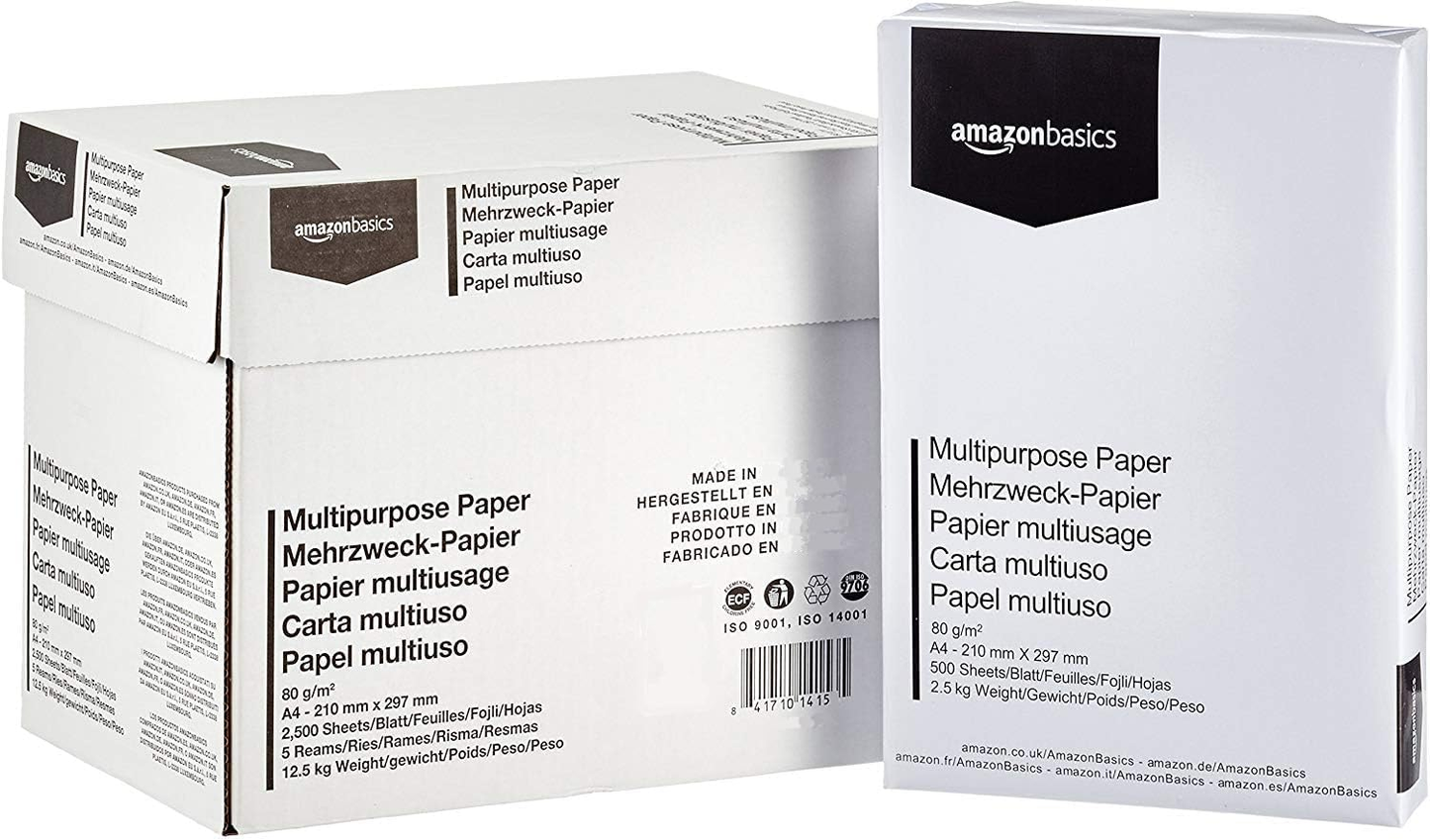 Multi-Purpose Copy Printer Paper, A4 80 Gsm, 2500 Count (Pack of 5), White