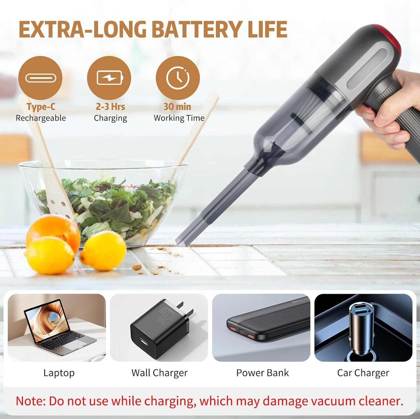 Handheld Vacuum Cordless, Powerful Car Vacuum Cleaner, Rechargeable Portable