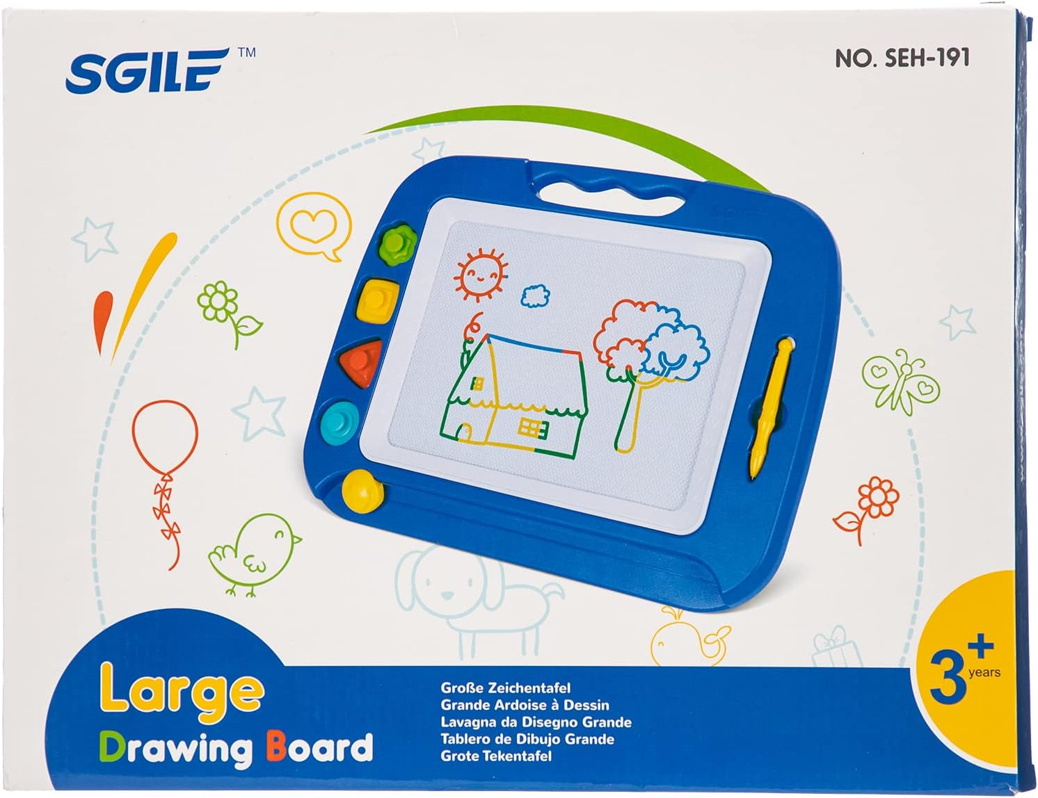 Large Magnetic Drawing Board - 4 Colors 42×33Cm Pad with 4 Stamps for Toddlers 