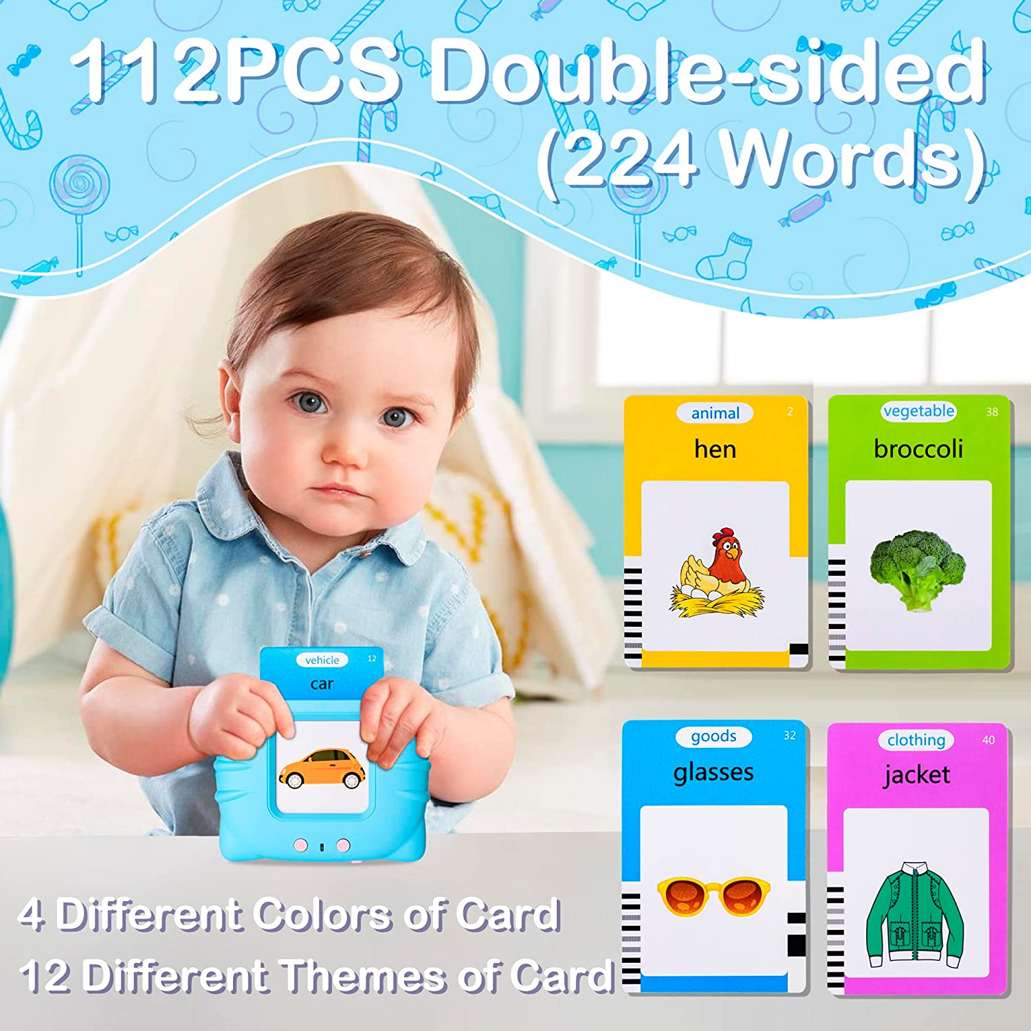 Talking Flash Cards Educational Toys for Learning Reading Machine with 224 Words