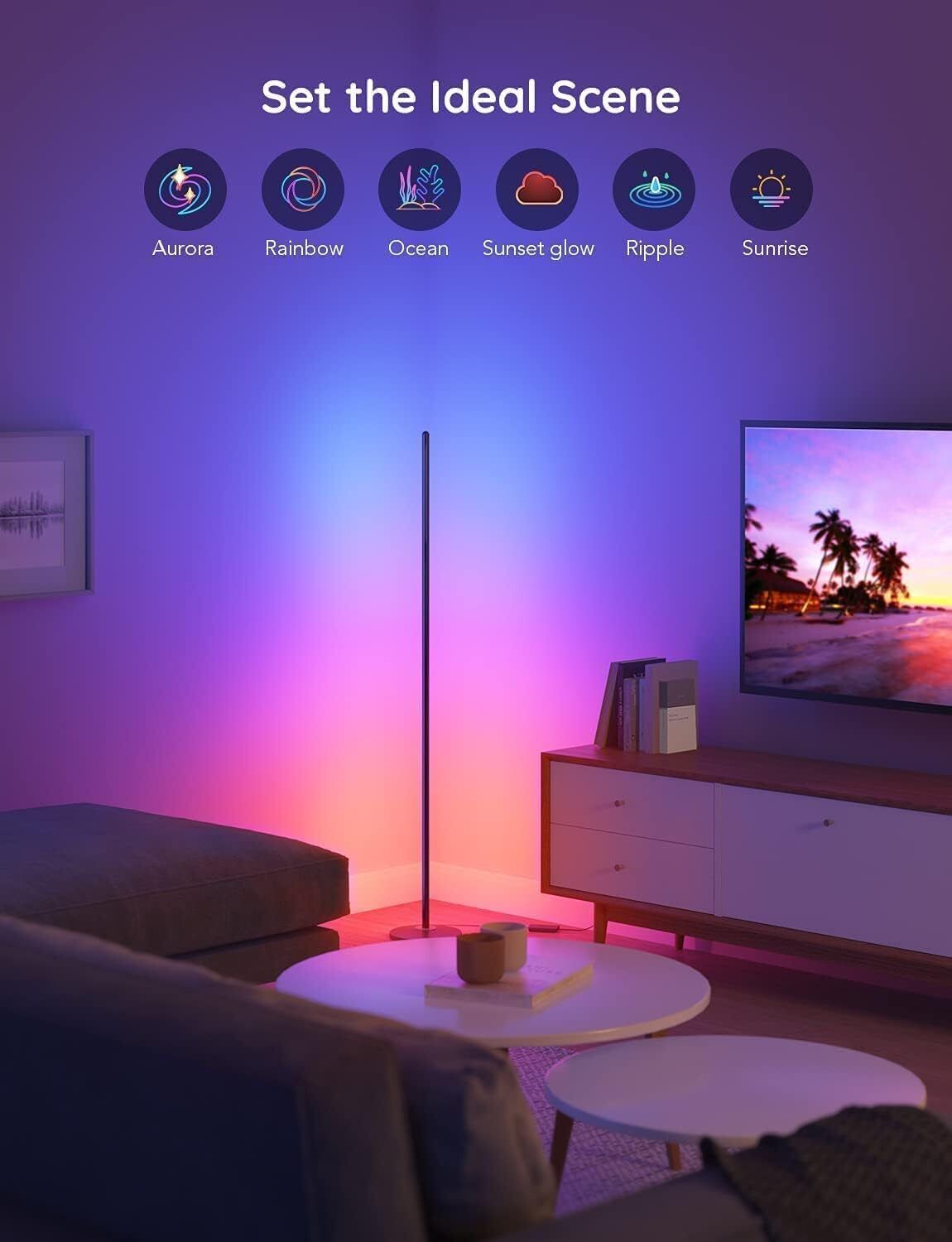 LED Floor Lamp, RGBIC Modern Corner,Smart Standing Lamp with 61 Scene Music Sync