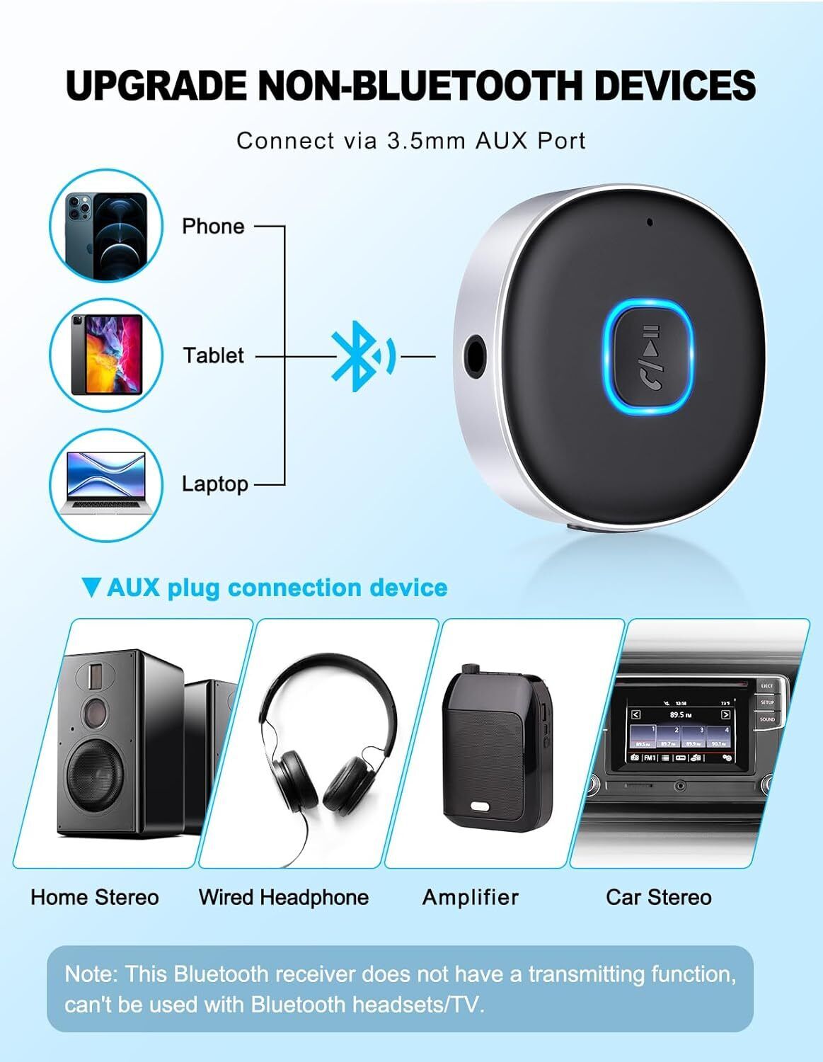 Car Bluetooth 3.5Mm AUX Adapter,Amplifiers for Speaker/Wired Headphones,