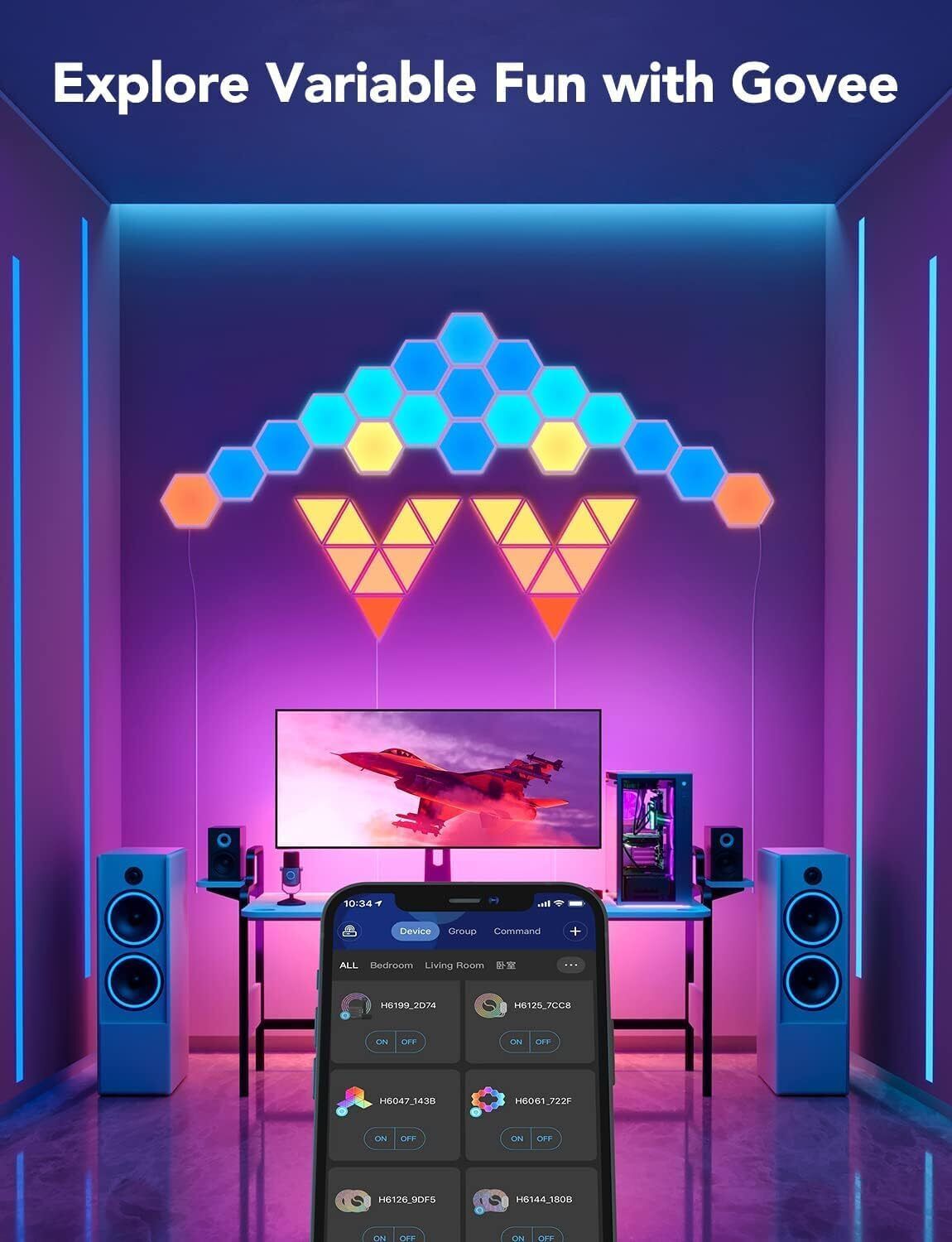 Glide Hexa Light Panels,Smart LED Wall Lights,Wi-Fi RGBIC Music Work with Alexa 