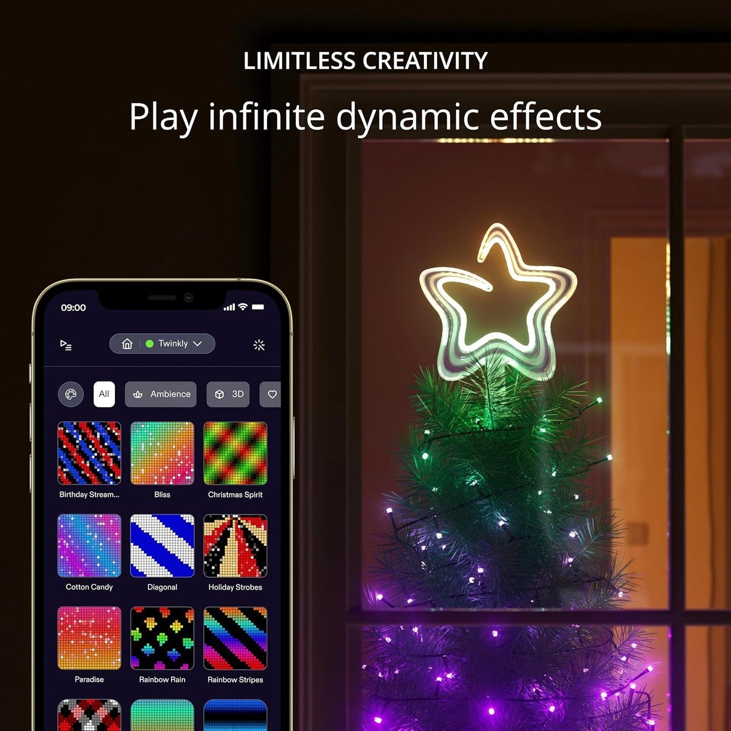 Tree Topper, Bright Christmas Tree Topper, Star Topper with 76 Mappable RGB Leds