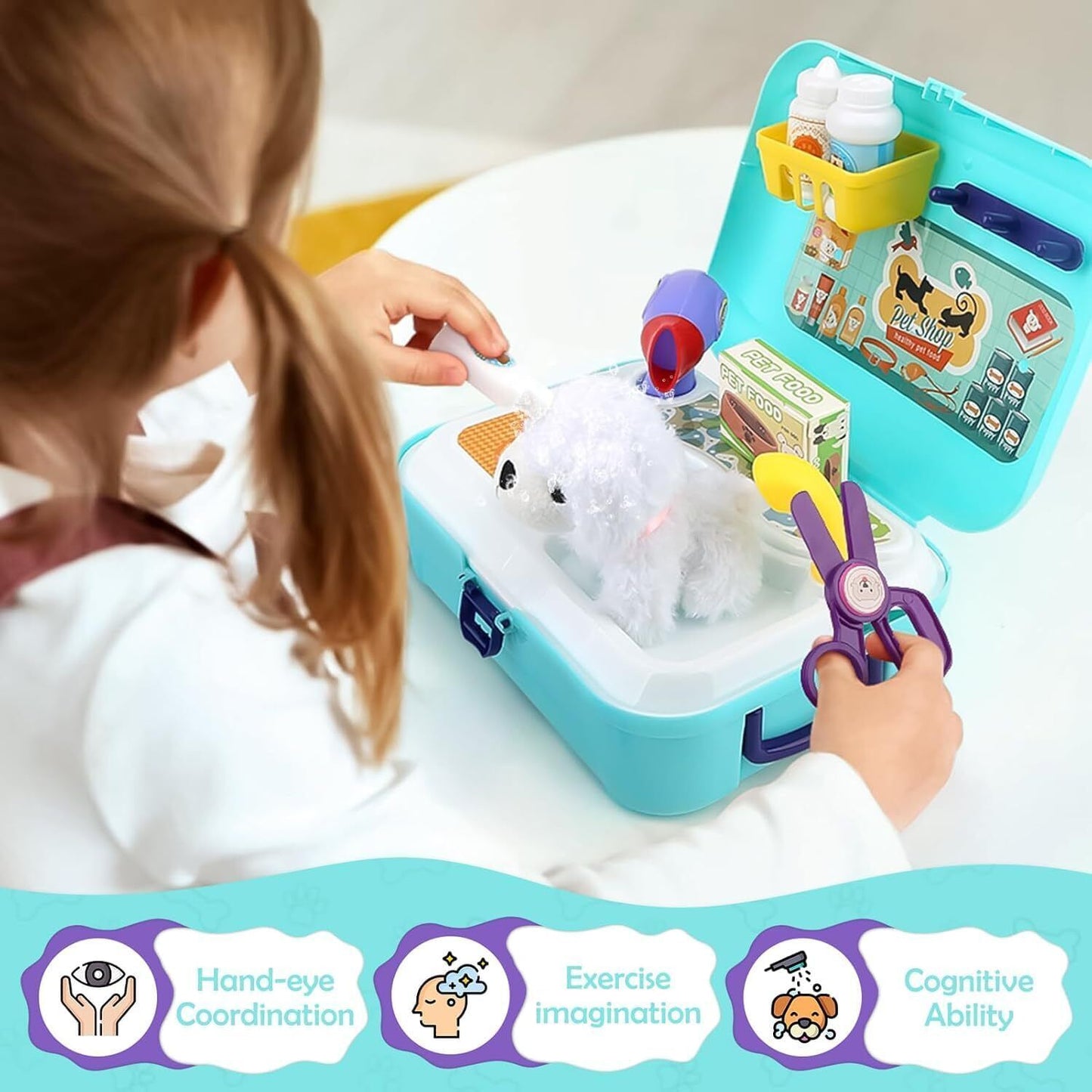 Pet Care Role Play Set Grooming Toys Feeding Dog Backpack Vet Kit Toy for Kids