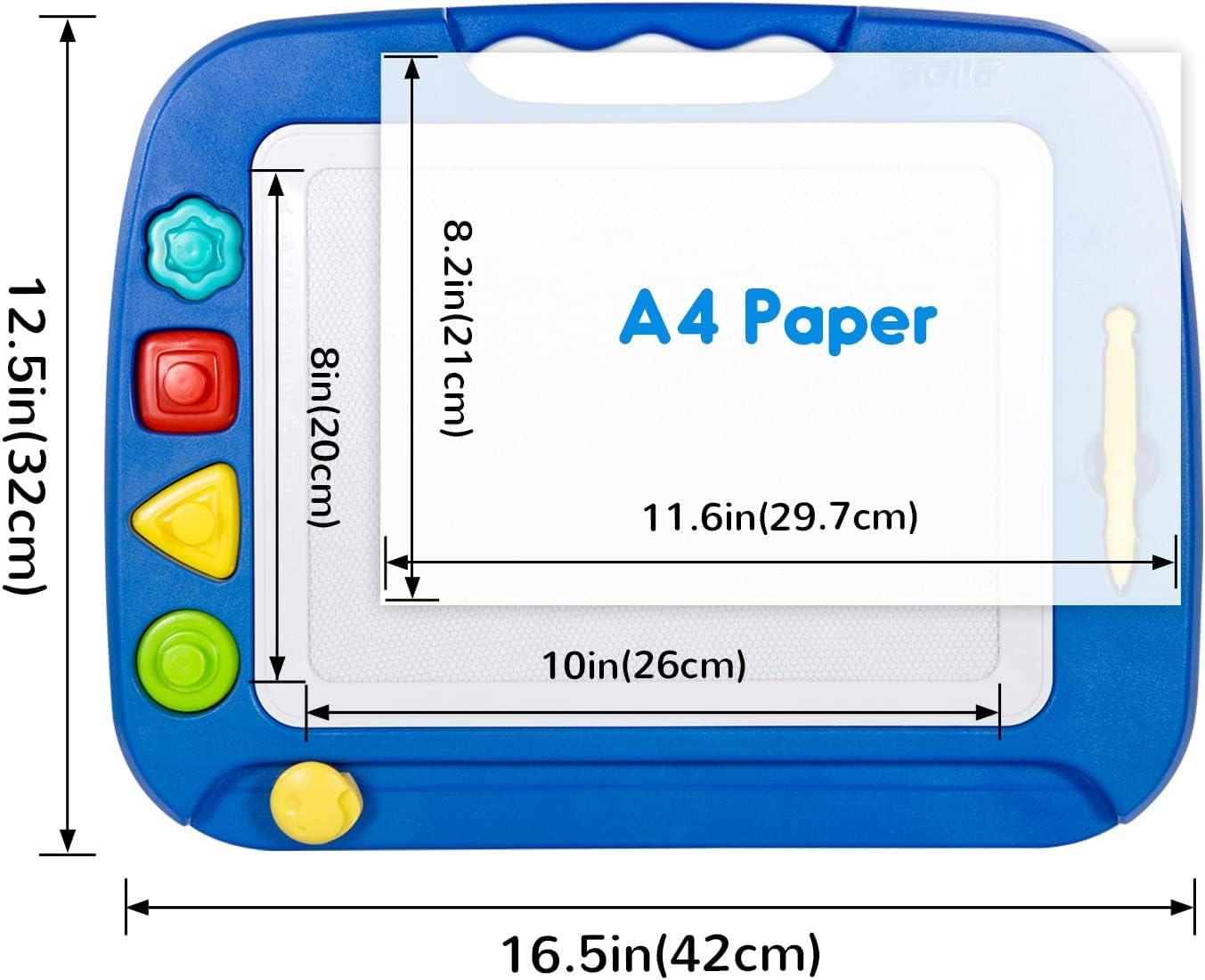 Large Magnetic Drawing Board - 4 Colors 42×33Cm Pad with 4 Stamps for Toddlers 