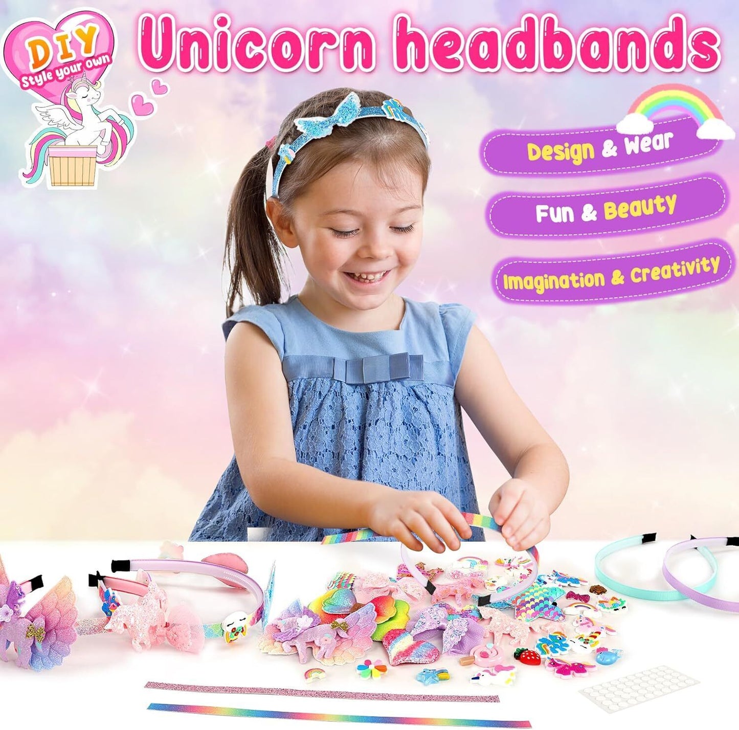 Unicorn Headband Making Kit for Girls Age 3+, Creative Craft Kits for Kids, DIY 