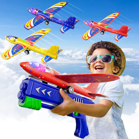 3 Pack Airplane Launcher Toys, 12.6 Inch LED Foam Glider Airplane Catapult, 2 Fl