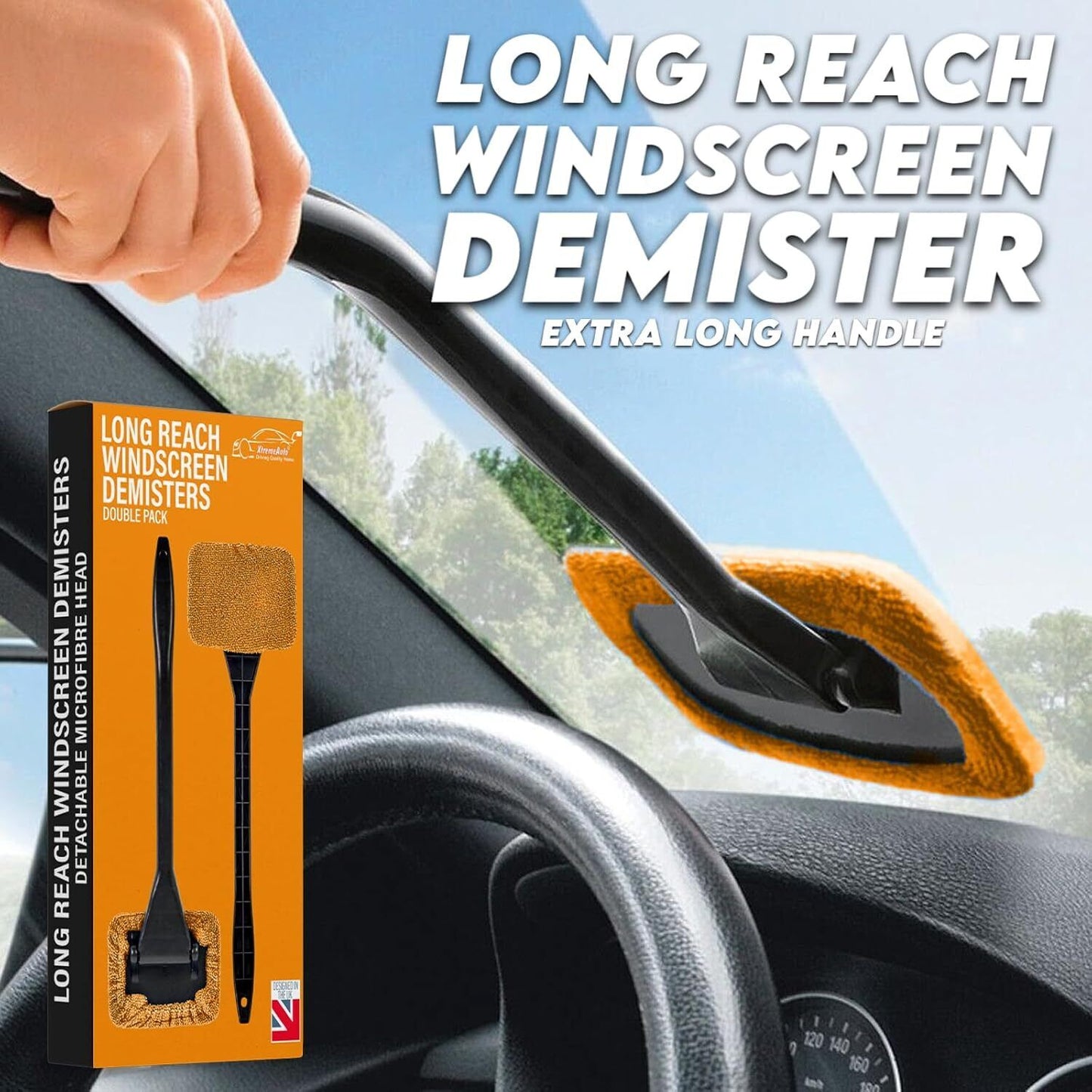 Pivoting Microfiber Car Windscreen Cleaner Demister Double Pack -Window Cleaning