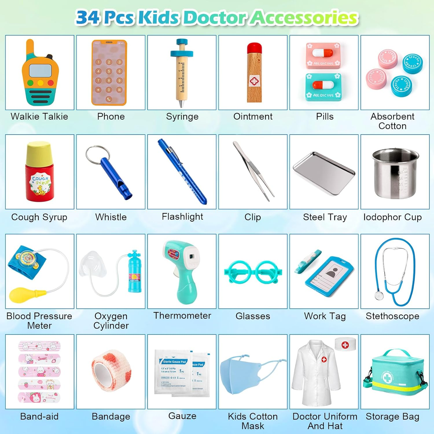 Doctors Set for Kids, 34 Pcs ,with Real Stethoscope Portable Doctors Bag 