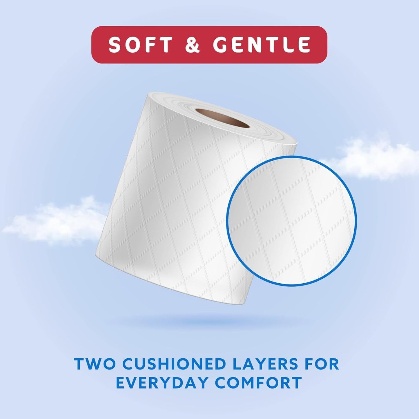 Toilet Roll, 2-Ply Embossed, Soft and Gentle, 18 Rolls (Pack of 1), 200 Sheets p