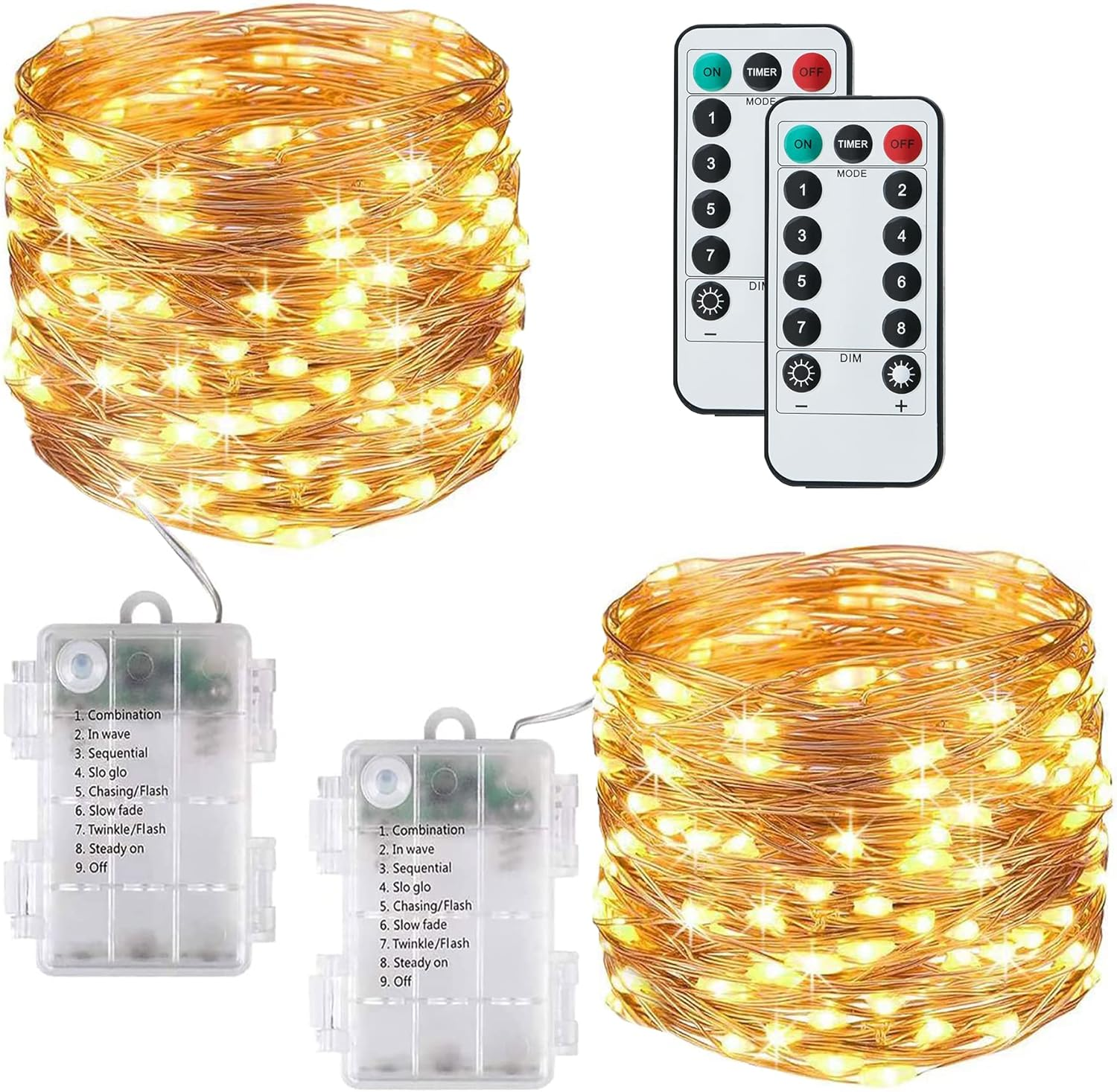 Fairy Lights Battery Powered,120LED 12M 8 Modes with Remote (Warm White){2 Pack}