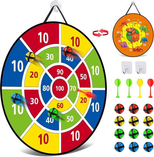 26 Inches Kids Dart Board Set,Double Sided with 12 Sticky Balls, Indoor Outdoor 