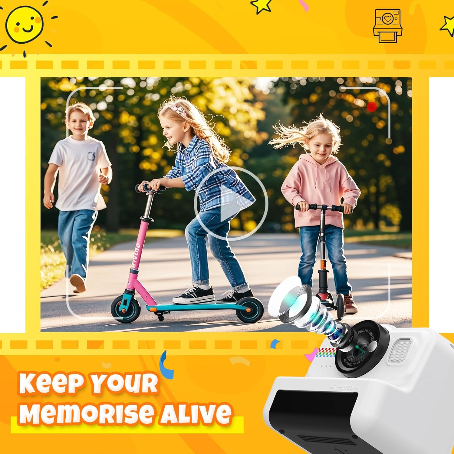 Kids Camera Instant Print, 1080P Instant Print Camera for Kids with 32GB Card & 