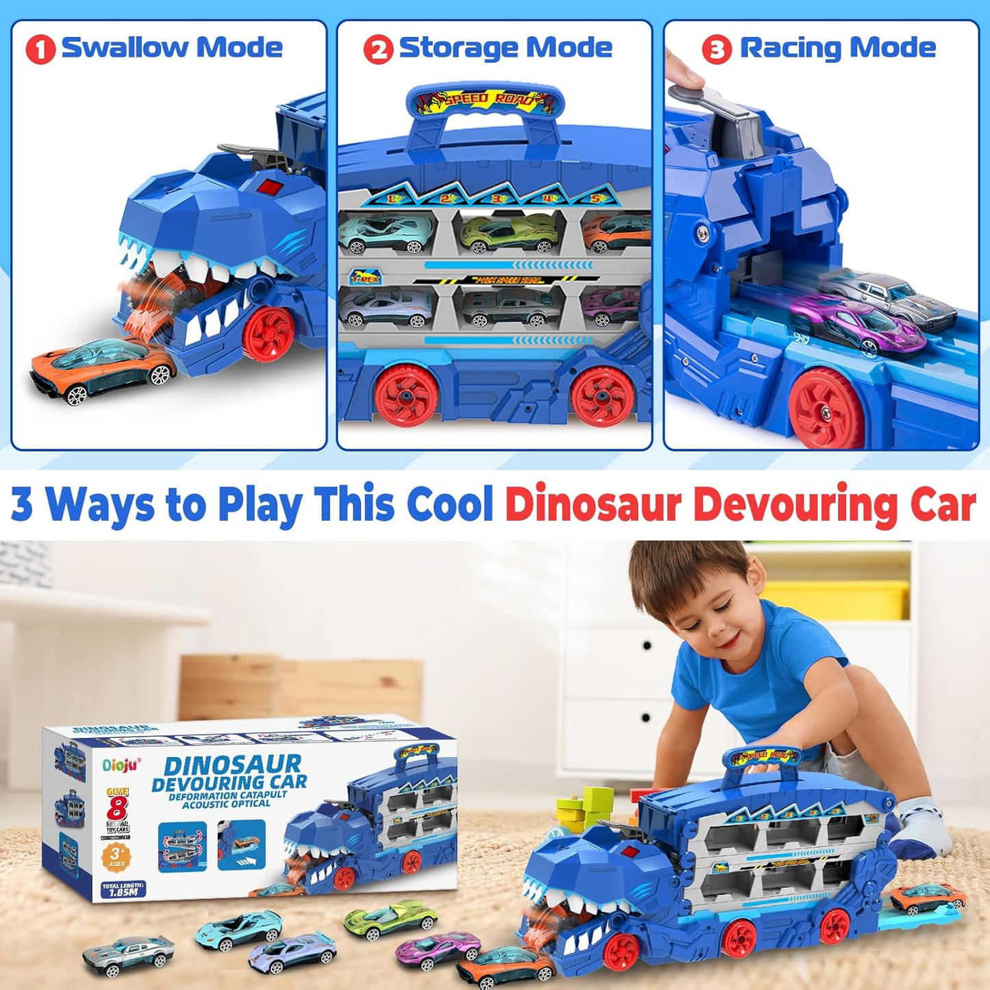 Foldable Transporter Trucks Cars-73 Inches Race Track with 8 Metal Toys Cars