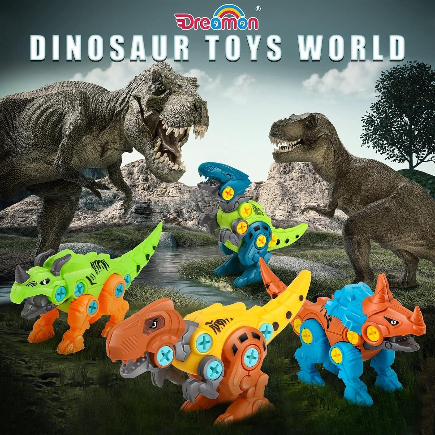 Dinosaur Toys for Kids with Storage Box Electric Drill DIY Construction