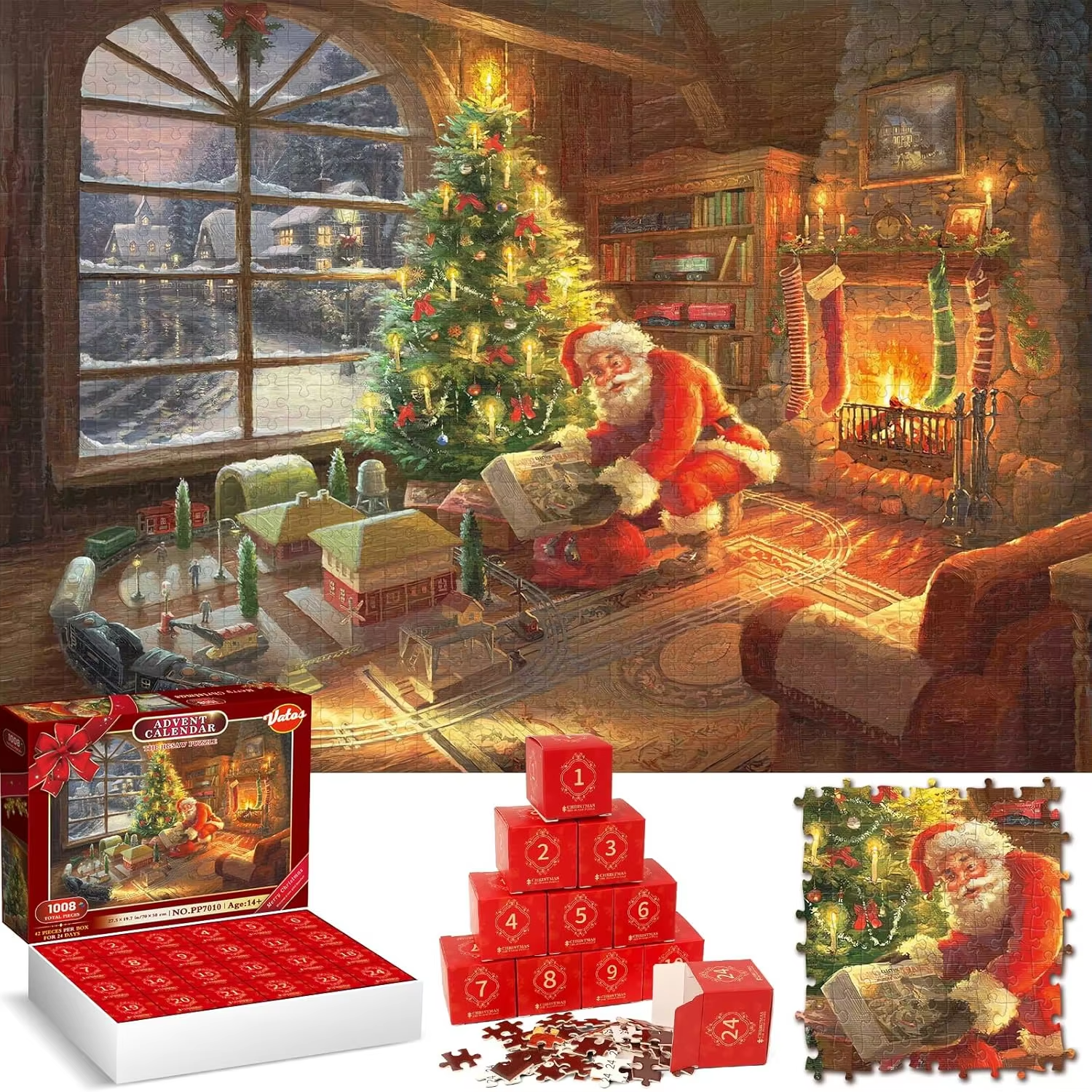 VATOS Advent Calendar Puzzle 2024 Christmas Jigsaw Santa Countdown Toy Gift