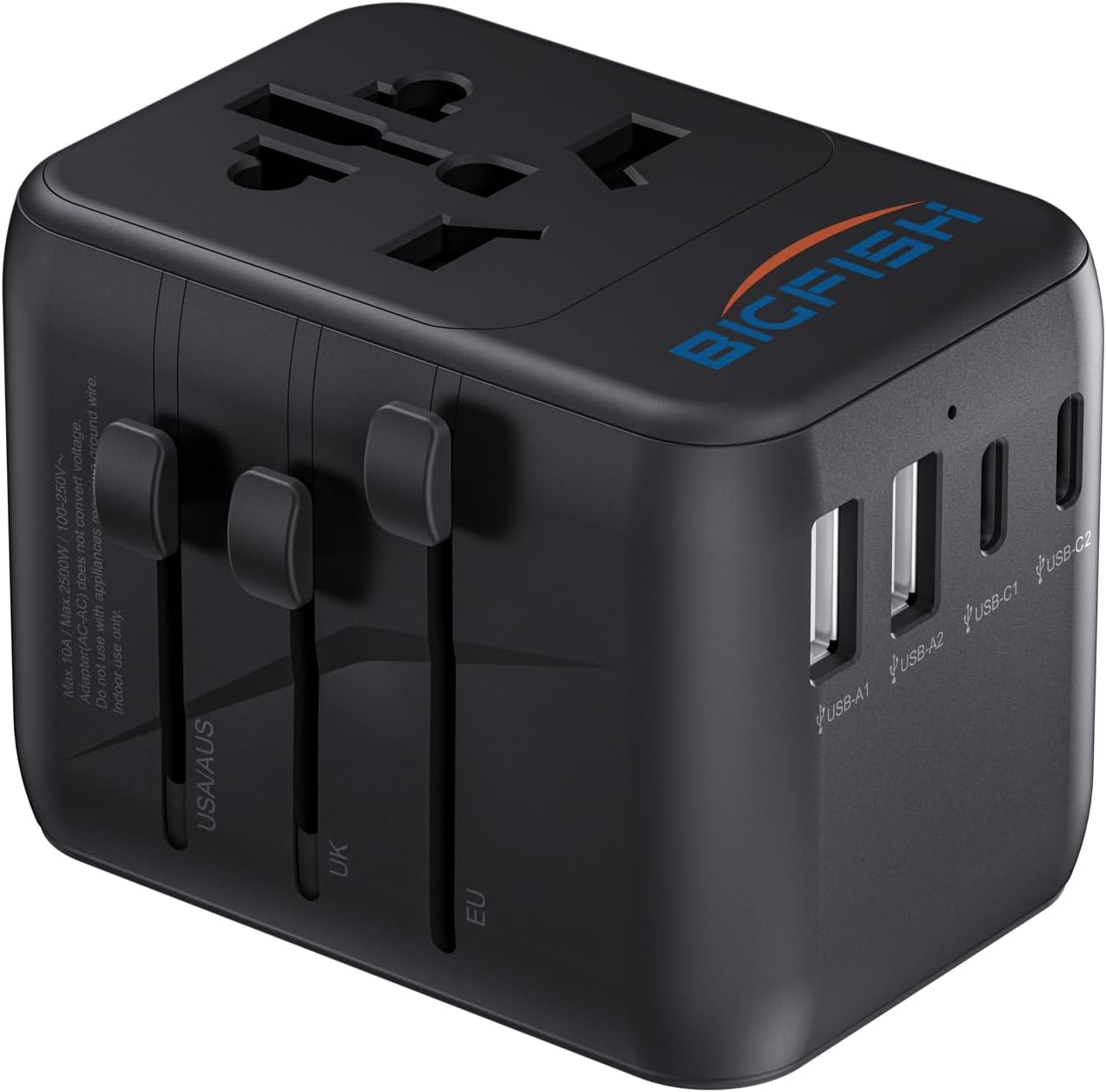 Universal Travel Adapter, Plug Adapter with 2 USB a and 2 USB C, Dual 10A Fuses