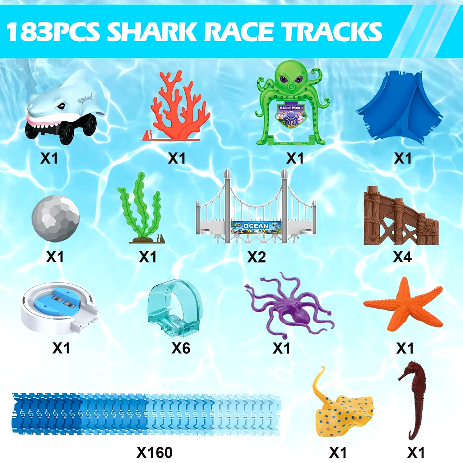 Track Toys Shark Race Car Toy for Boys Girls Age 3+ Bendable Flexible Racetrack 