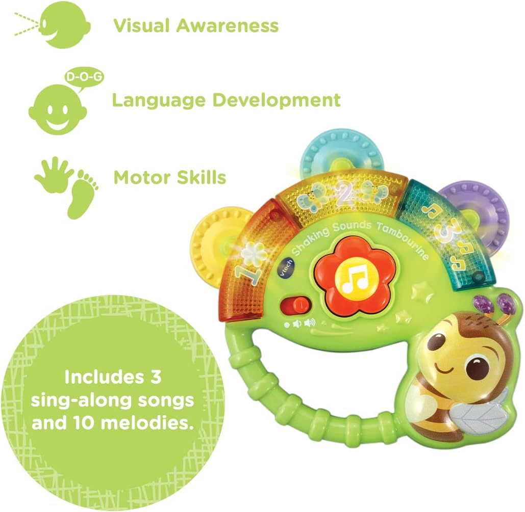 Baby Shaking Sounds Tambourine,Sensory Toy with Lights,Music,English Version