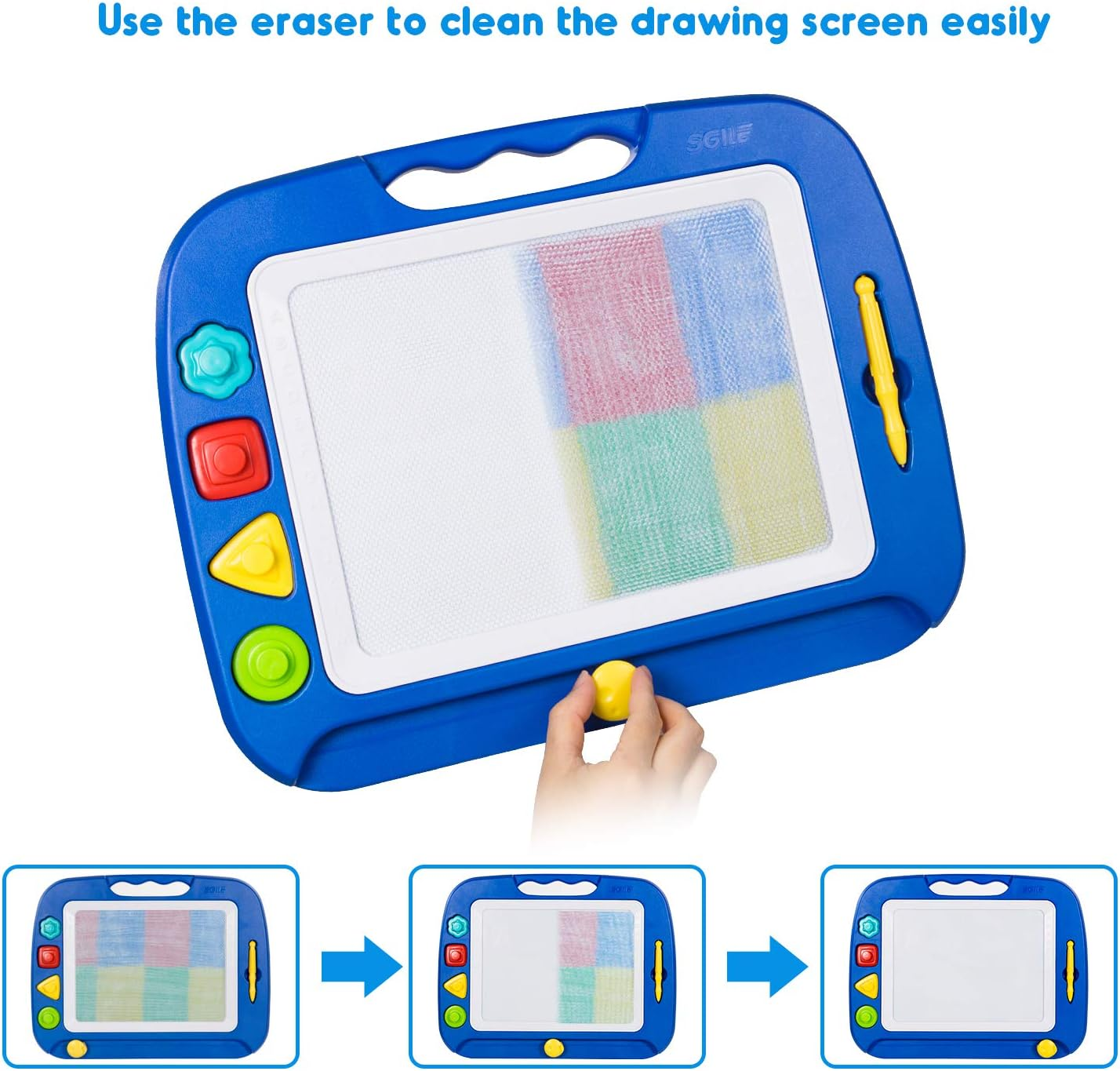 Large Magnetic Drawing Board - 4 Colors 42×33Cm Pad with 4 Stamps for Toddlers 