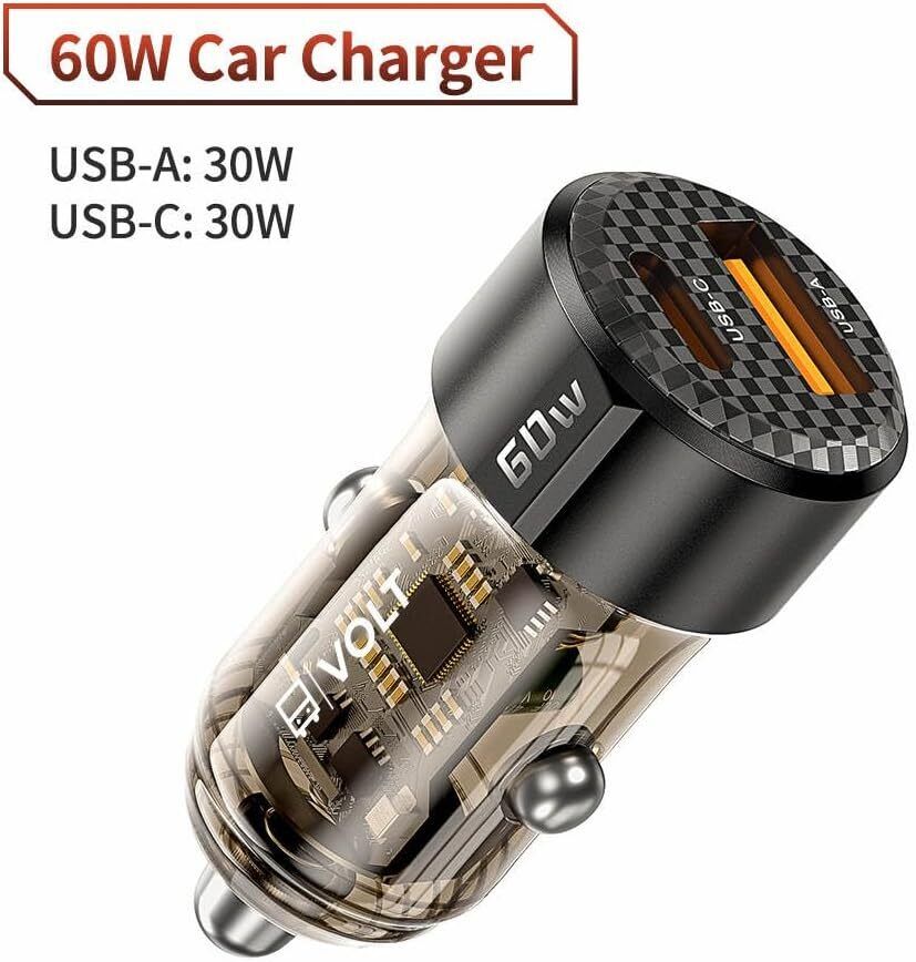 Car Charger, USB C Car Charger Total 60W [USB C 30W+USB a 30W]