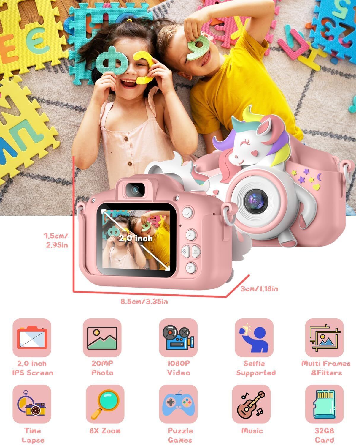 Kids Camera,  Kids Camera for Girls, 1080P HD 2.0 Inch Screen Kids Digital Camer