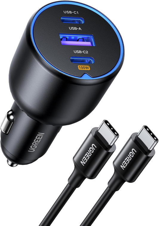 130W Car Charger 3-Port PD 100W PD3.0/QC4.0/PPS Fast with 100W USB C Cable