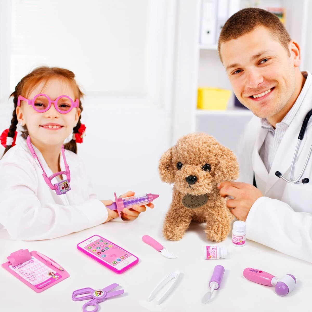 Doctors Set for Kids - Children Pet Vet Care Play Set with Doctor Costume, Plush