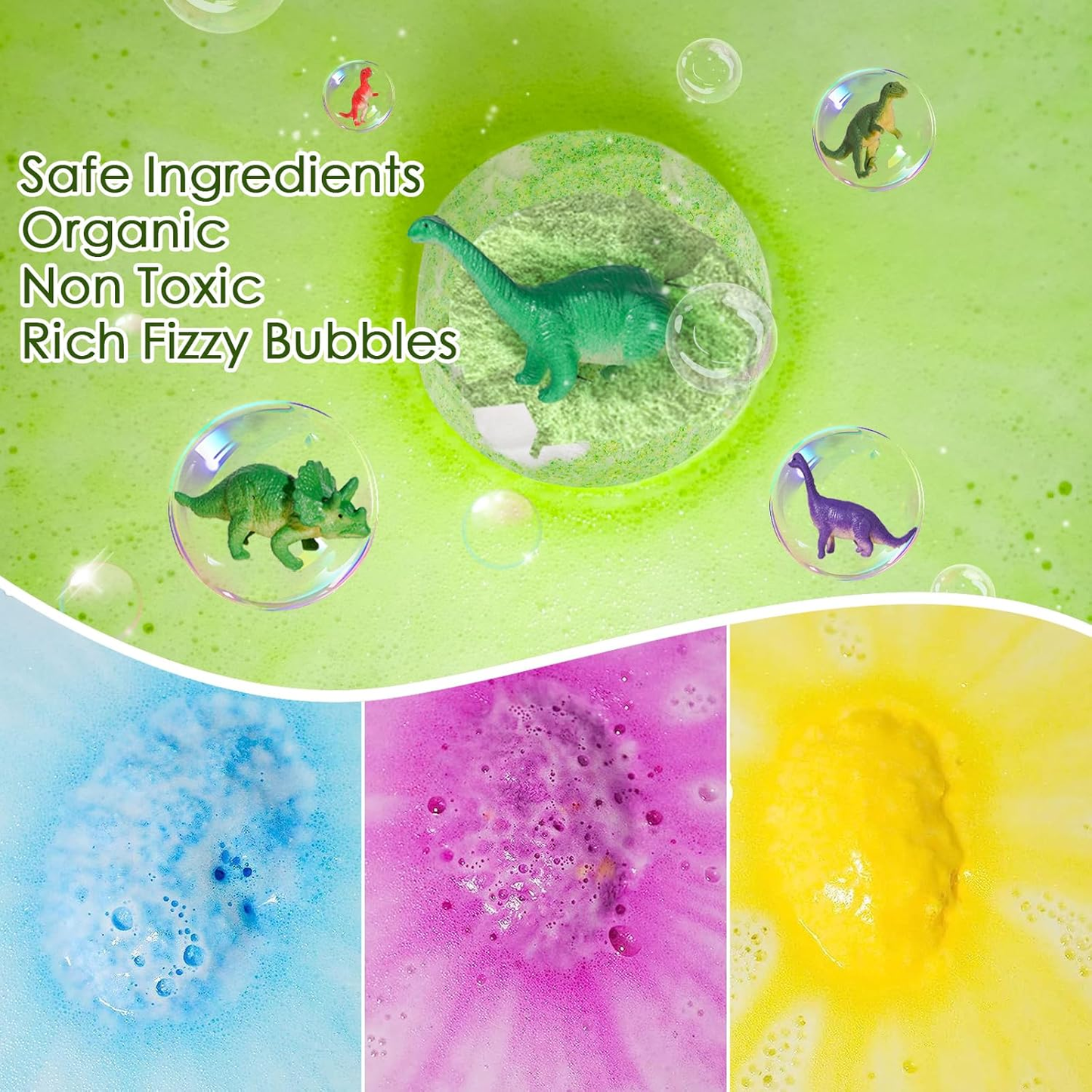 Dinosaur Bath Bombs for Kids with Surprise inside Organic Bubble