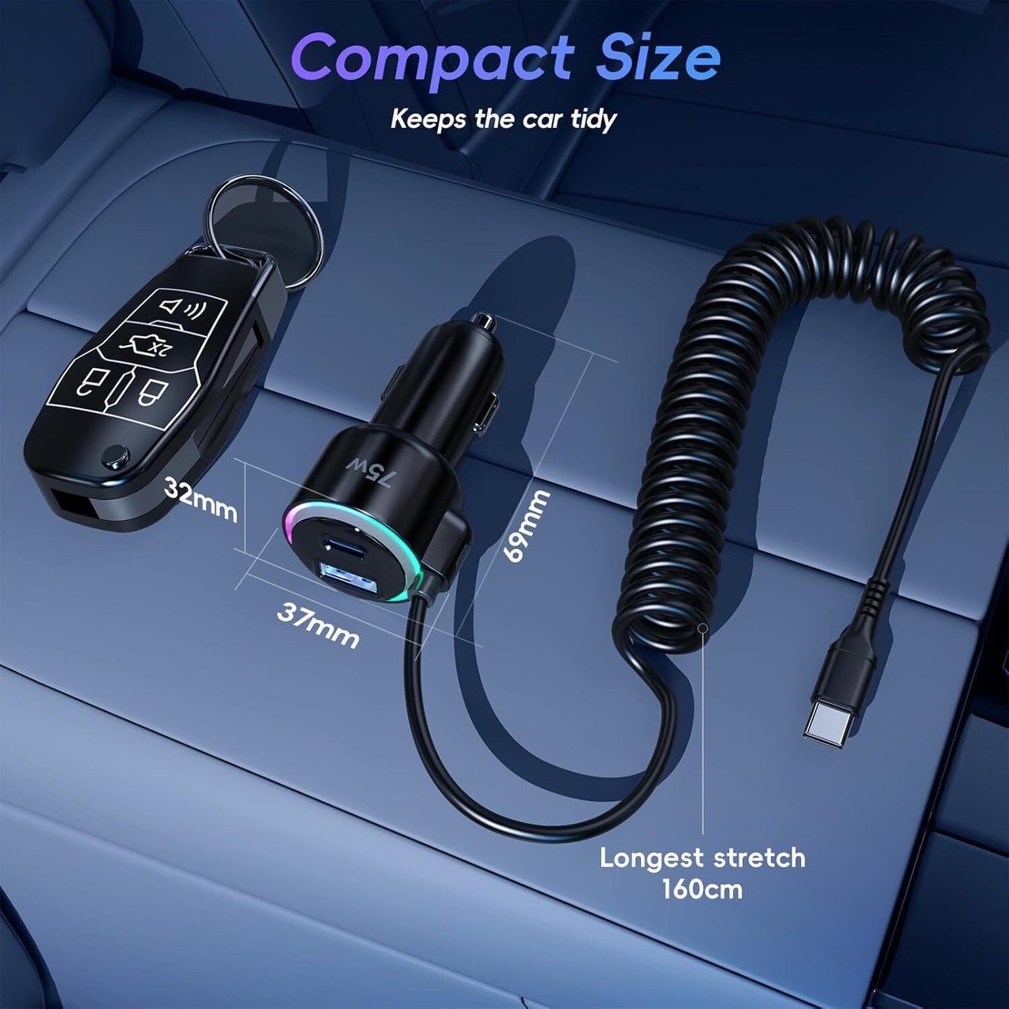 USB C Car Charger,75W Fast Car Charger with USB C