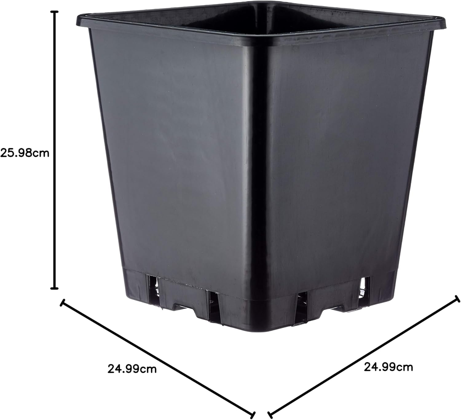 01-010-038 25 Cm 11 Litre Square Plastic Pot - Black