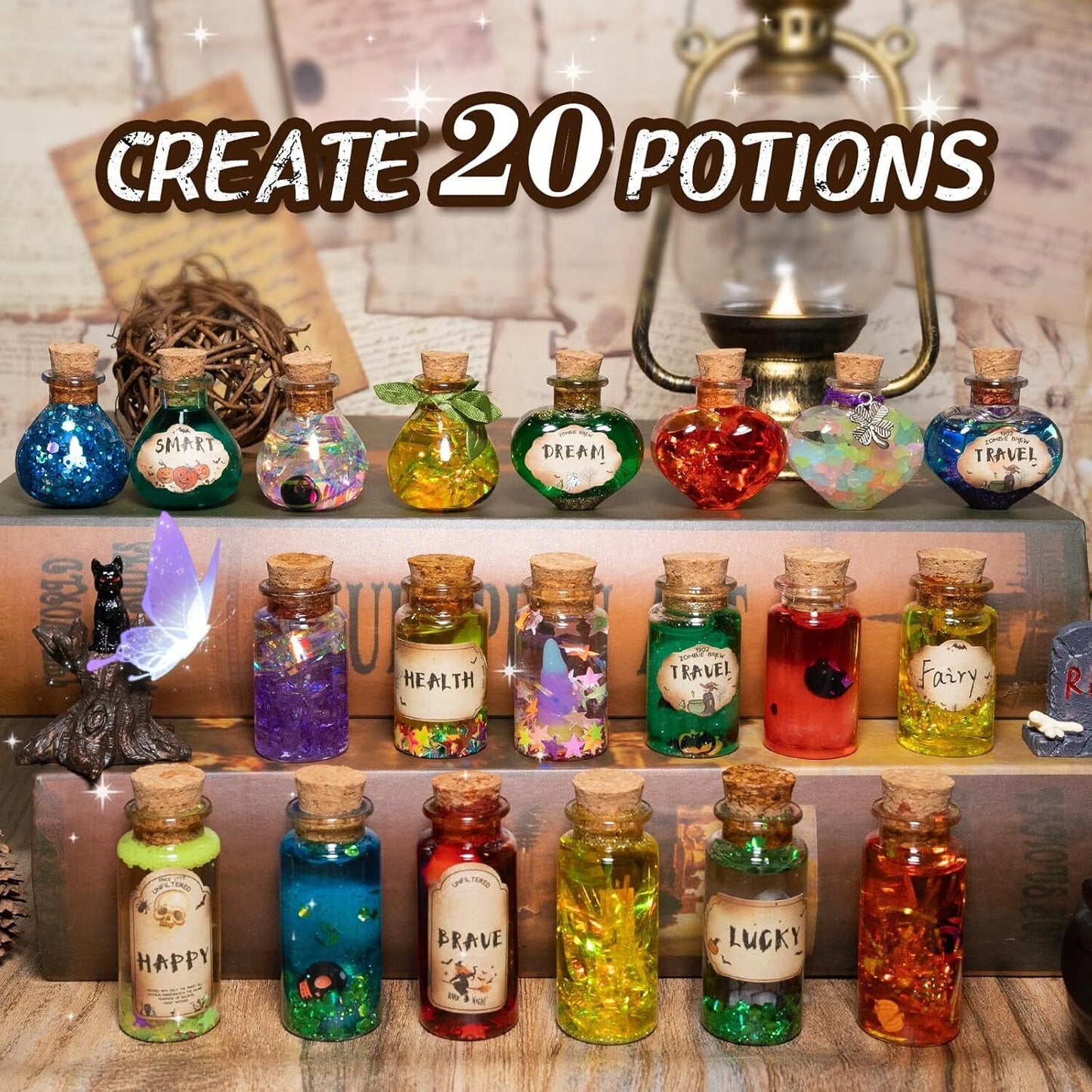 Magic Potions Kit for Kids - Mix 20 Fairy Dust Potion Bottles, HalChristm