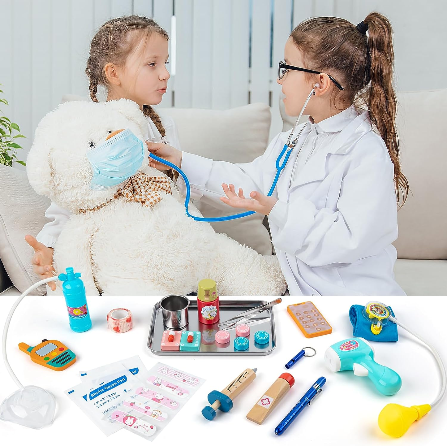 Doctors Set for Kids, 34 Pcs ,with Real Stethoscope Portable Doctors Bag 