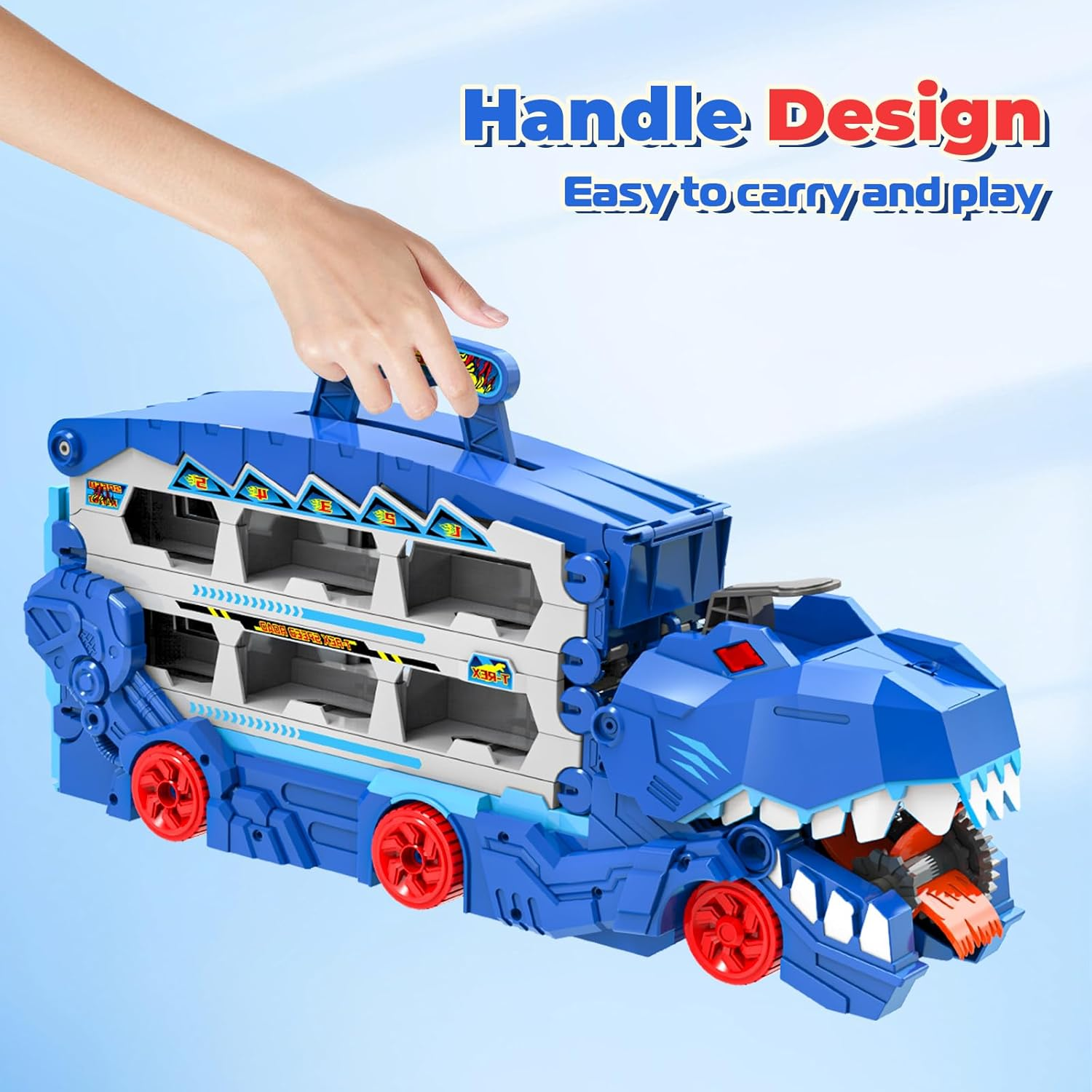 Foldable Transporter Trucks Cars-73 Inches Race Track with 8 Metal Toys Cars