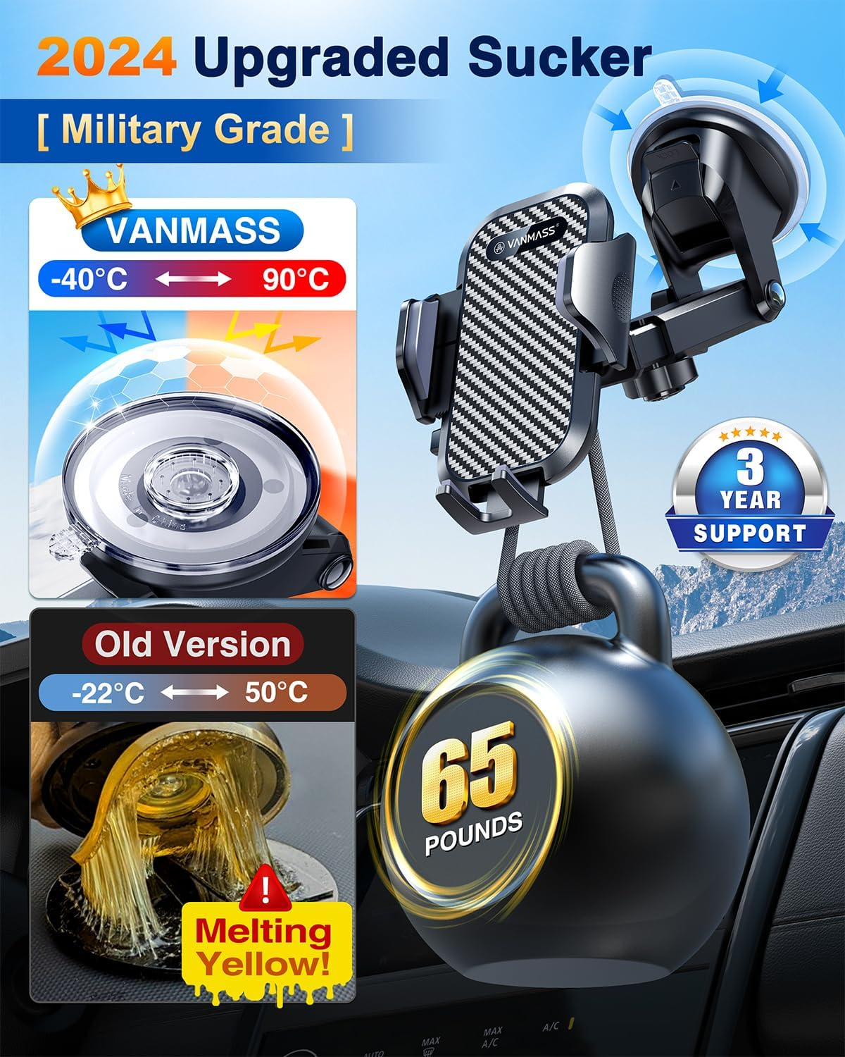 2024 BEST Car Phone Holder Upgraded Suction & Clip Universal Mobile Phone Mount